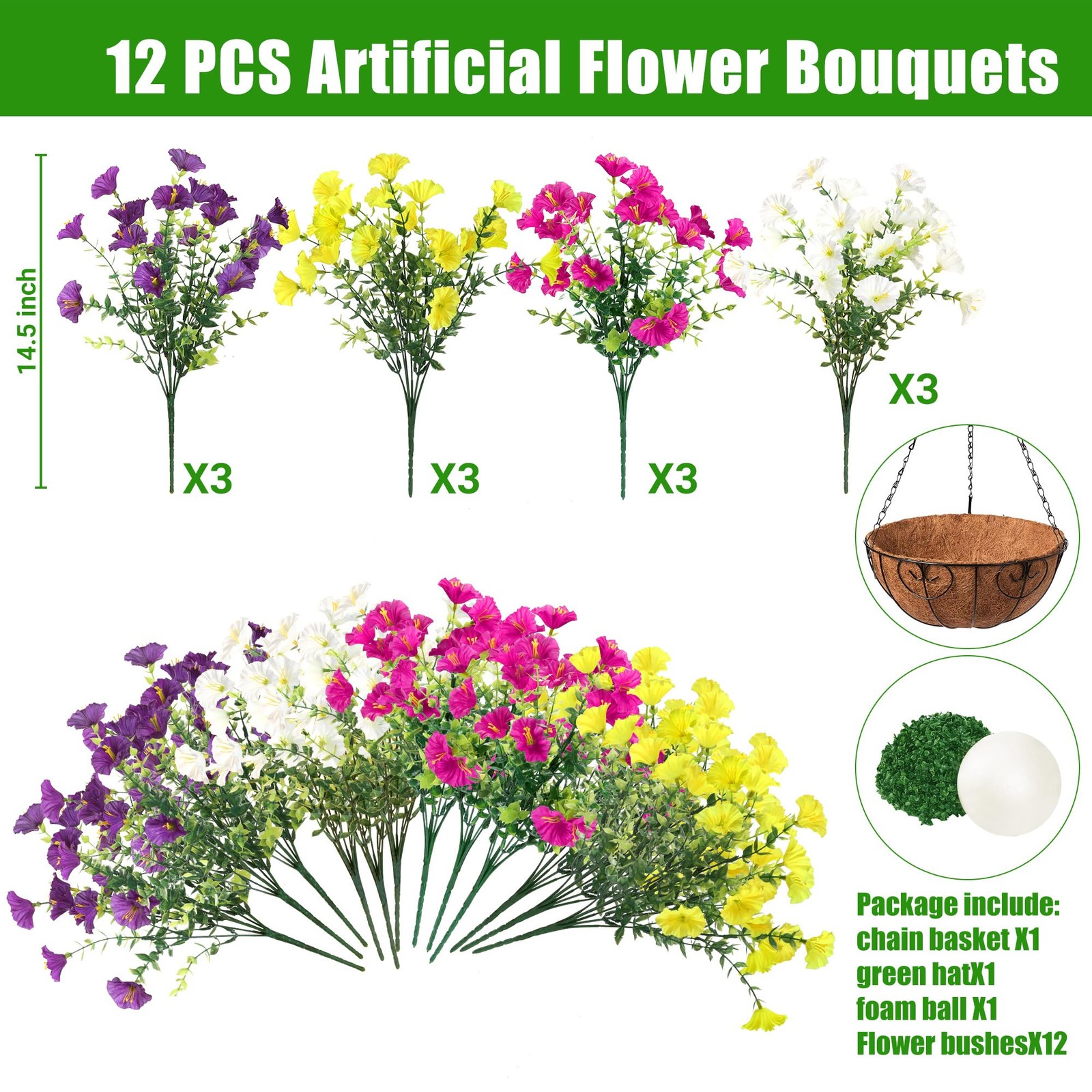 Artificial Flowers for Outdoors with Baskets Hanging Plant Faux Flowers UV Re…