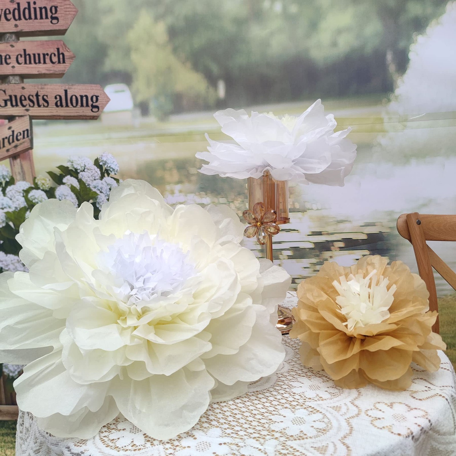 White Gold Large Flower Decorations for Wedding Party Backdrop DIY Home Flowe…
