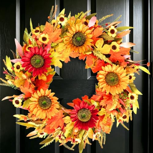 Artificial Sunflower Autumn Front Door Wreath 24″