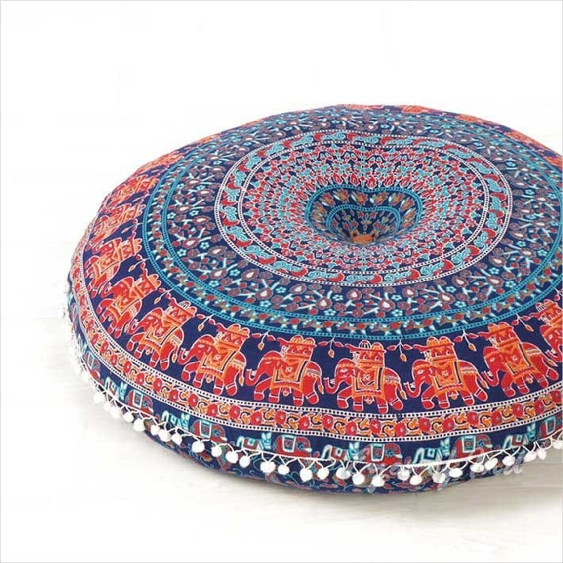 100% cotton Mandala Round Pouf Cushions Cover Meditation Pillow Cover with tsel