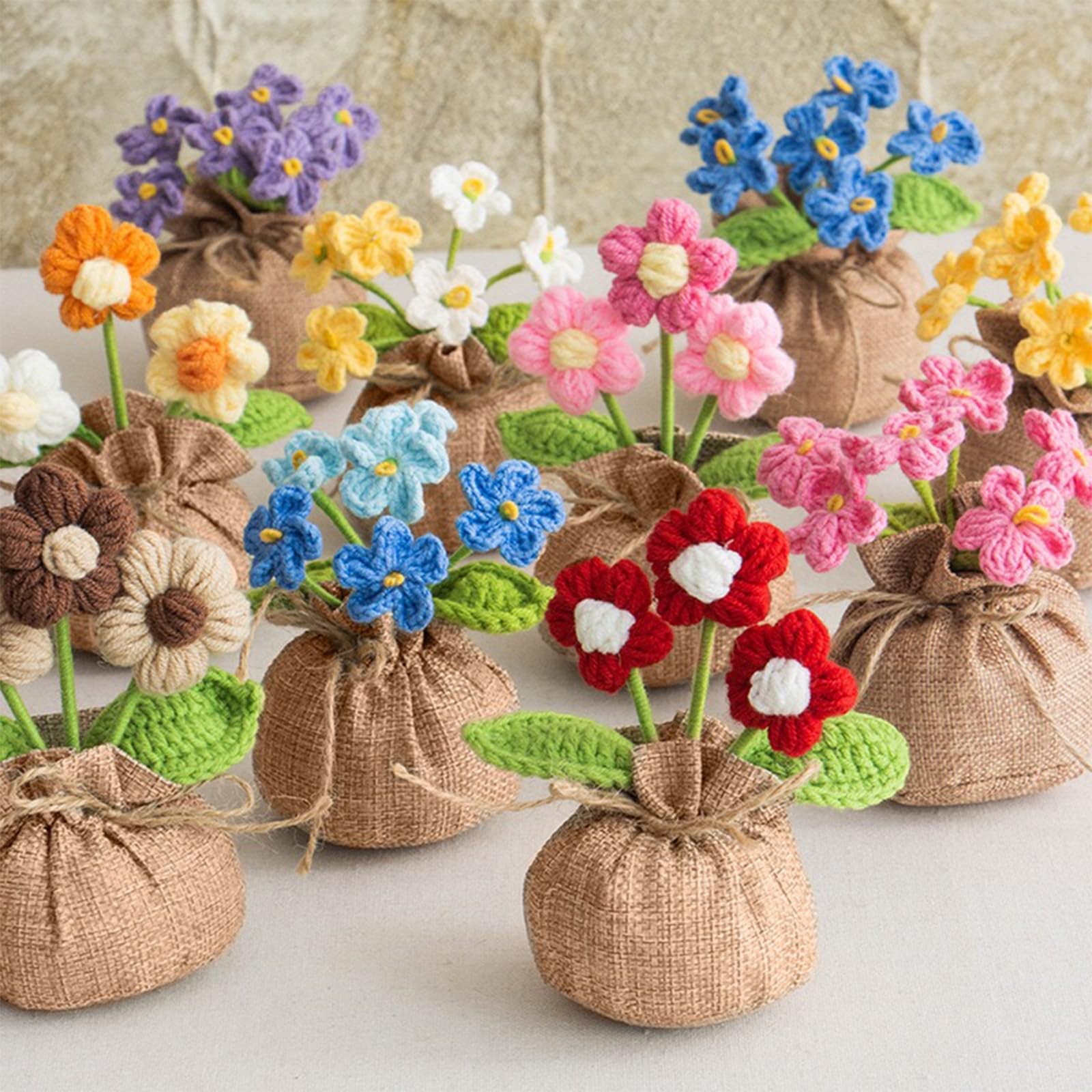 Andvon Crochet Sun Flowers Potted Flower, Handmade Knitted Sun Flores Birthday