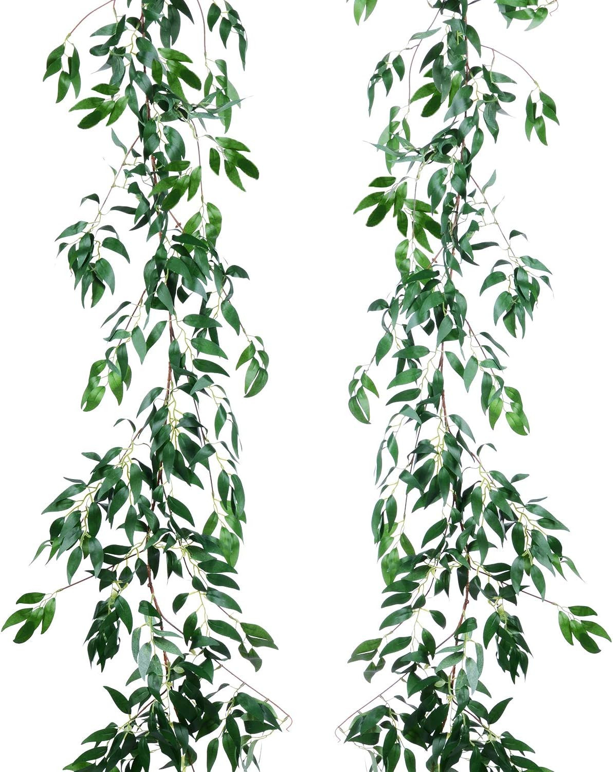 2 Pack Artificial Hanging Leaves Vines, 5.7 Ft Fake Willow Leaves Twigs Silk Pla