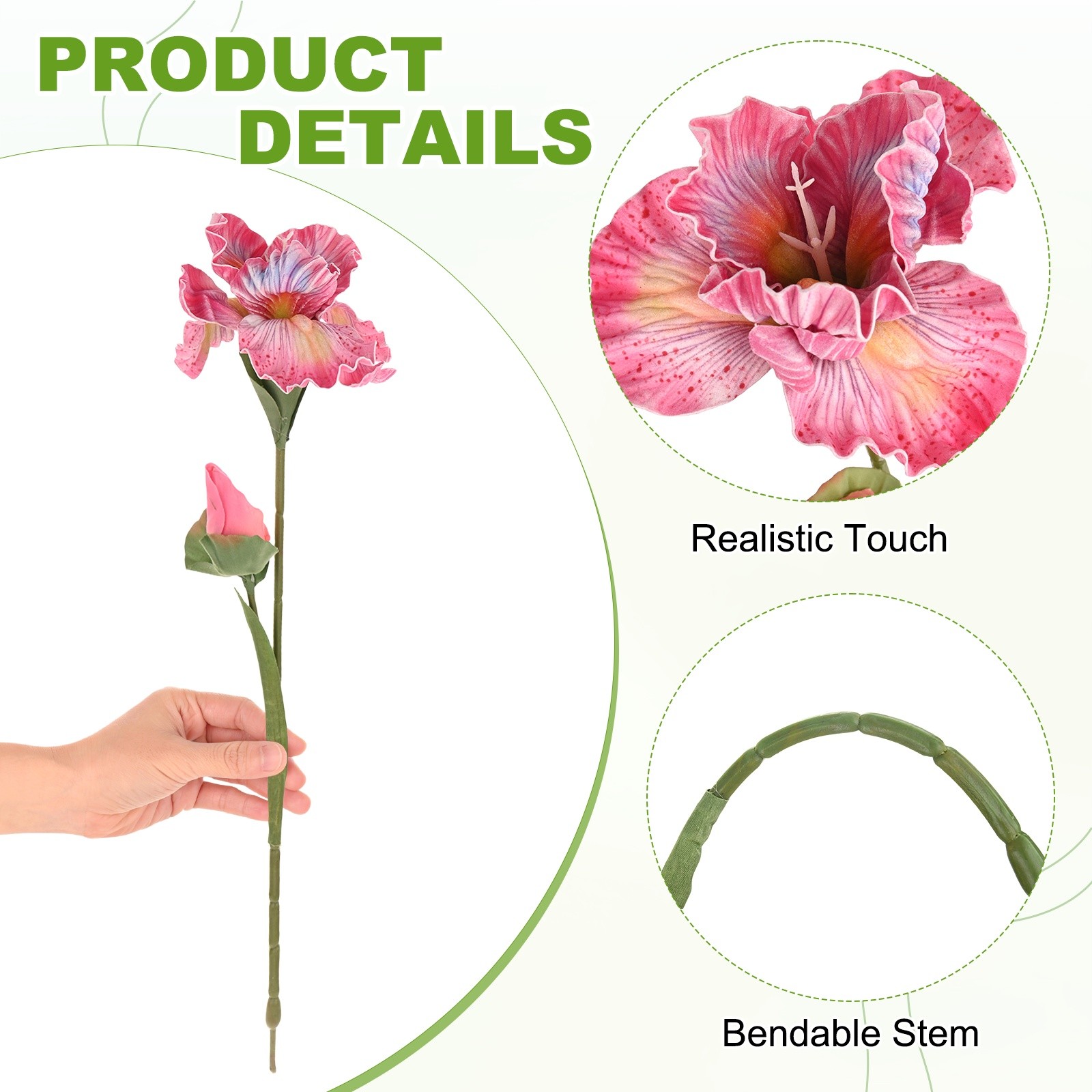 1-Pack Artificial Iris Flowers with Flower Bud 17.7 Inch for Home [Pink]
