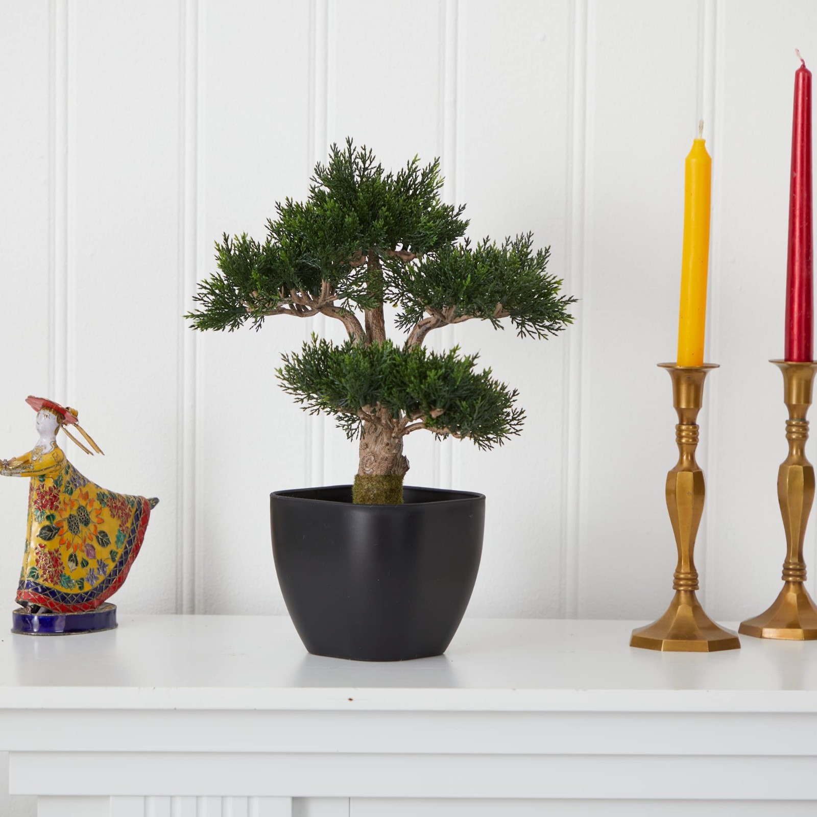 15-Inch Cedar Bonsai Artificial Tree – Lifelike Green Decor for Home & Office