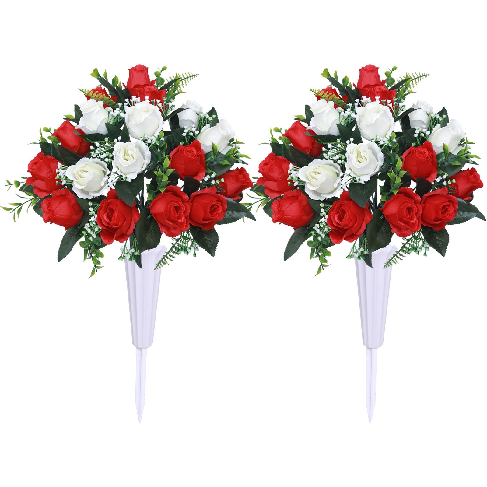 Set of 2 Artificial Cemetery Flowers with Vase,Grave Memorial Flowers,Artificial