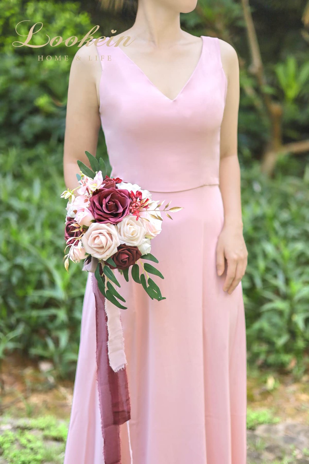Set of 4 Bridesmaid Bouquet for Wedding 7 Inch Artificial Flowers Bouquet Wed…