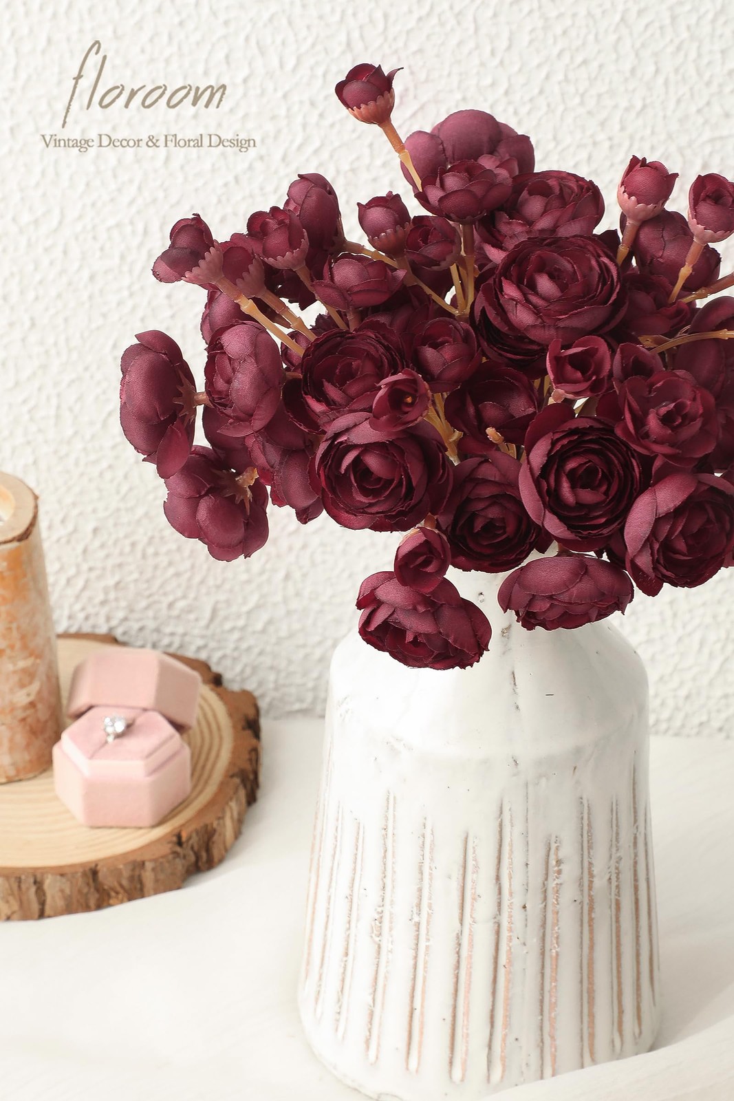 18 PCS Burgundy Artificial Ranunculus Faux Silk Mini Bulk Wedding Flowers