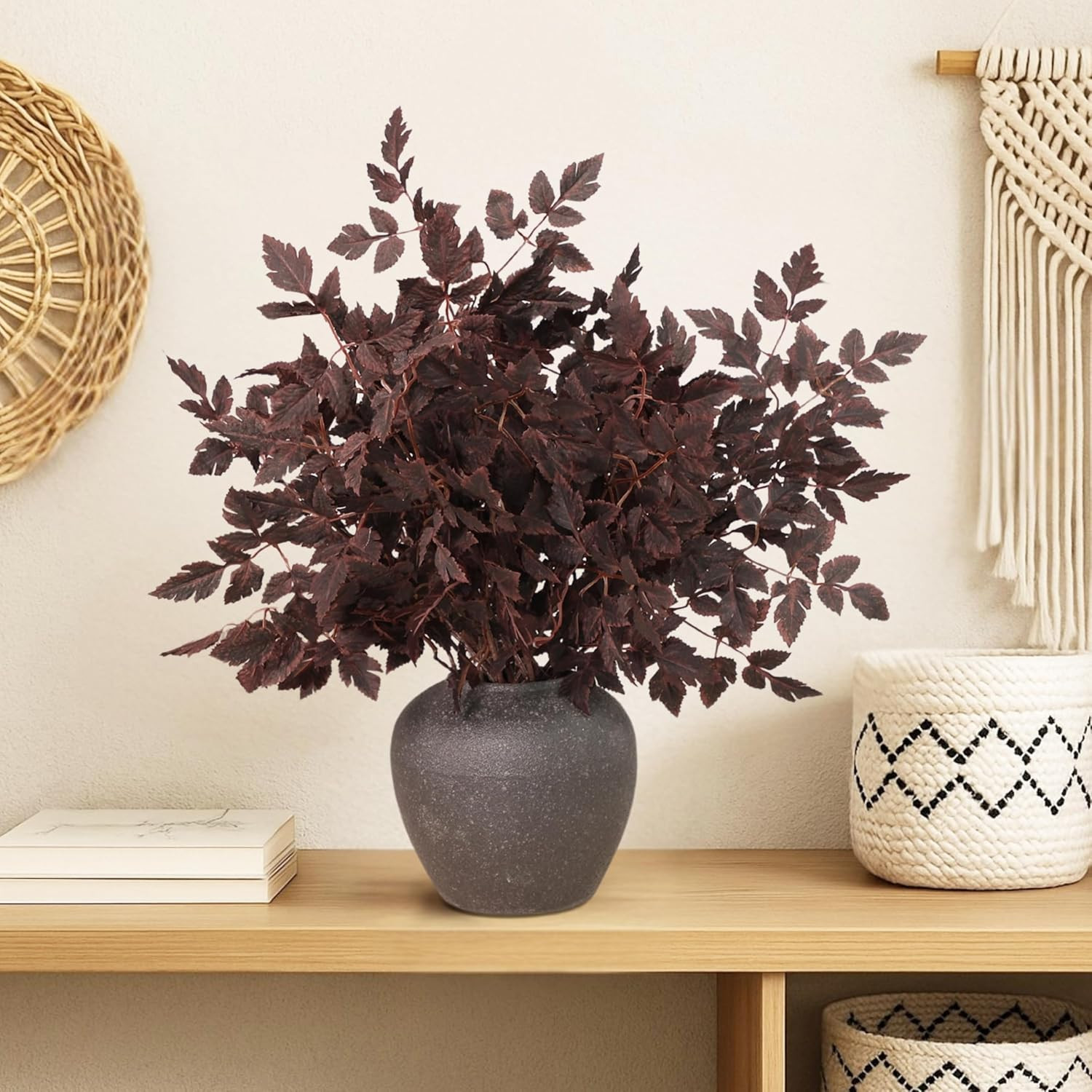 6 Pack Artificial Plum Cimicifuga Leaf Sprays, 24″ Faux Ramosa Branches for Vase