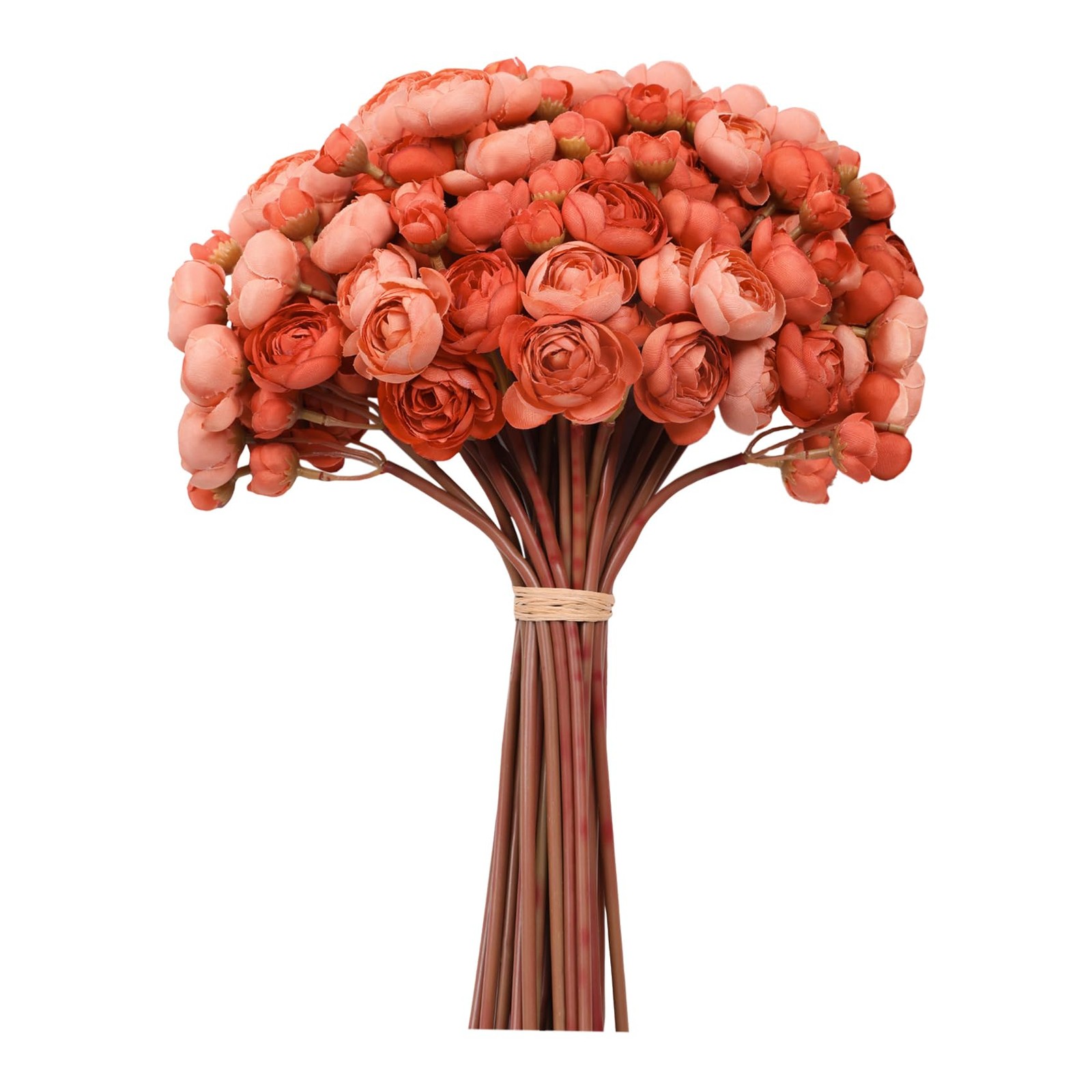 Burnt Orange 32 PCS Ranunculus Artificial Silk Mini Peonies For DIY Decor