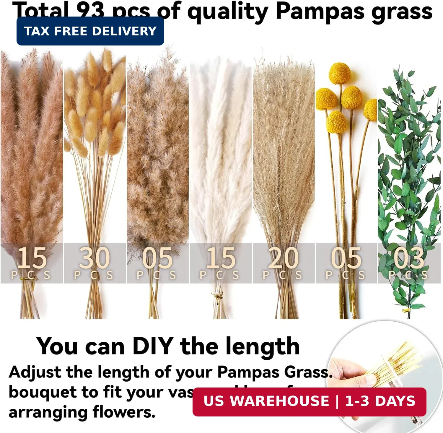 Boho Dried Flowers Bouquet – Olive Green Wall Decor, Pampas Grass Bouquet, Rusti