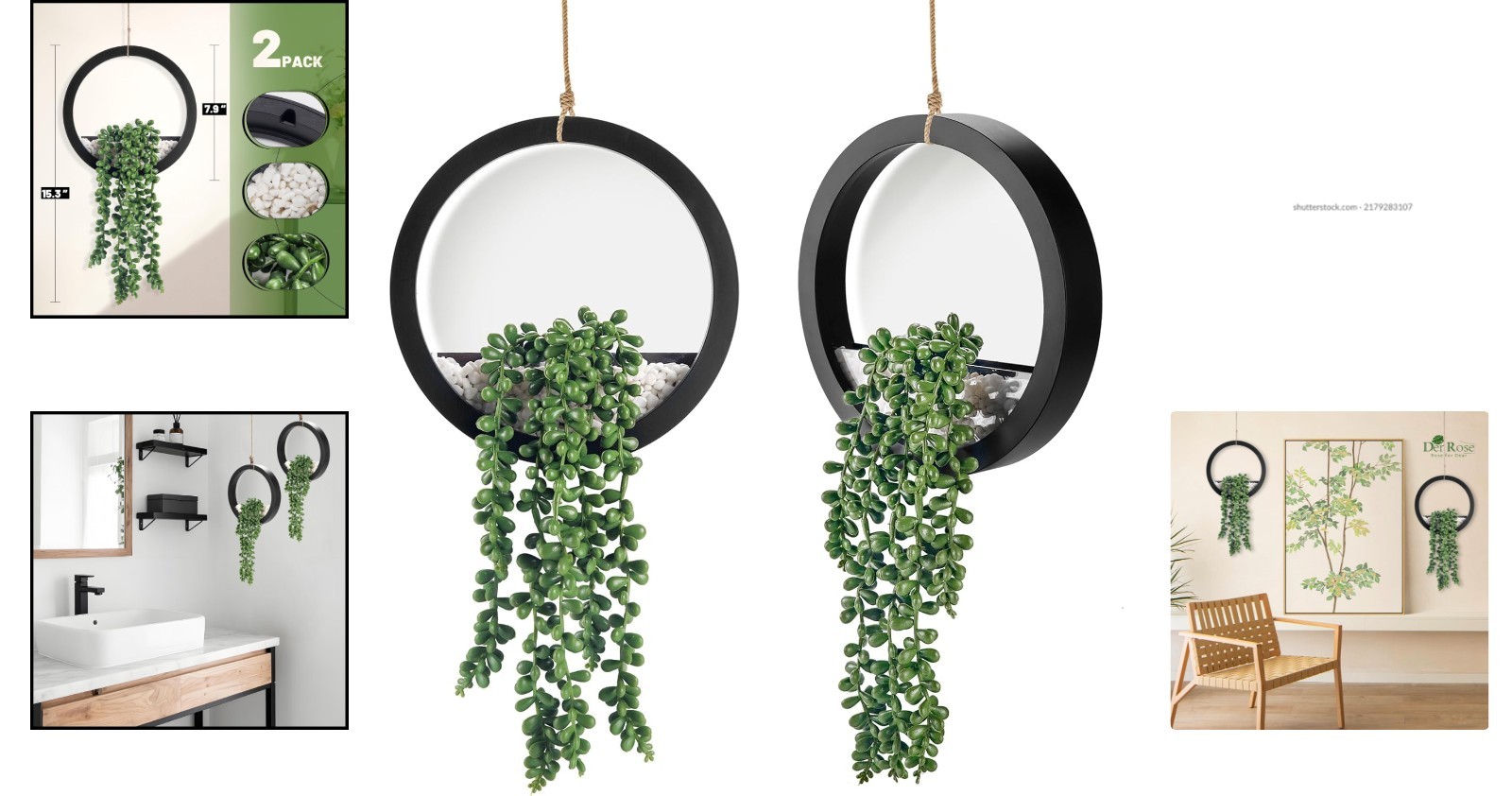 Charming 2 Pack Fake String of Pearls Plants in Stylish Black Pots – Home Decor