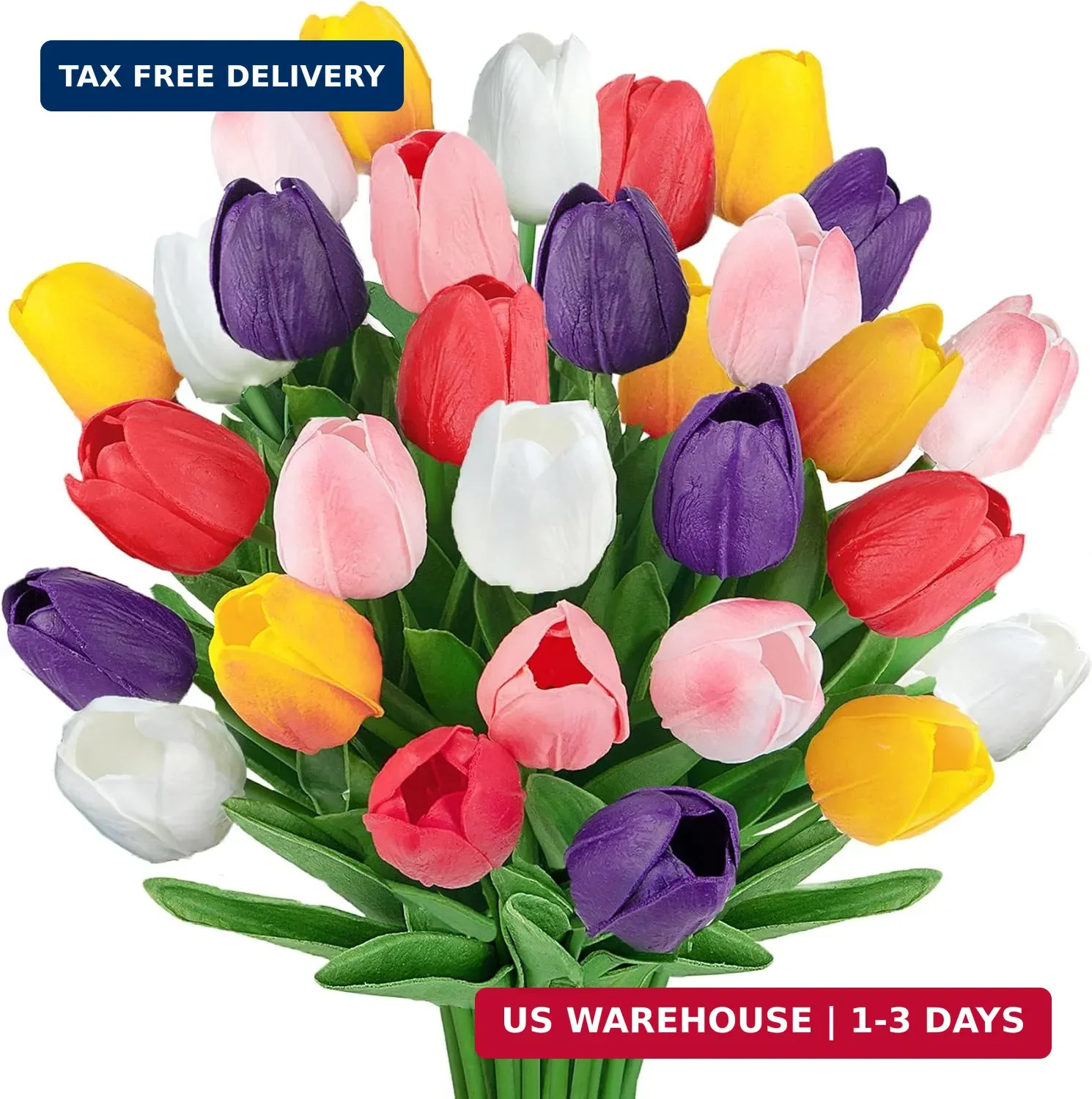 30 Pcs Multicolor Fake Tulips Artificial Flowers for Decoration, Real Touch PU F