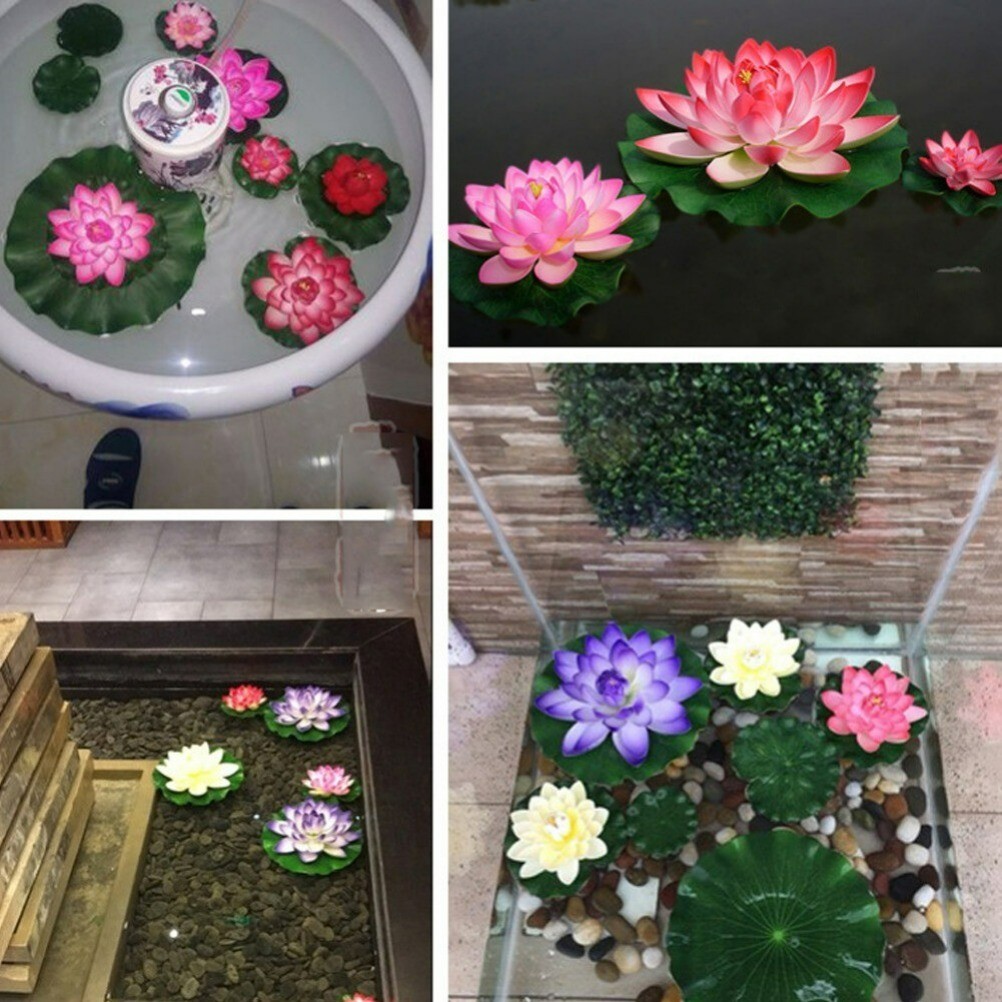 5PCS Artificial Lotus Water Lily Flowers Leaf Floating Pool Pond Plants Decor