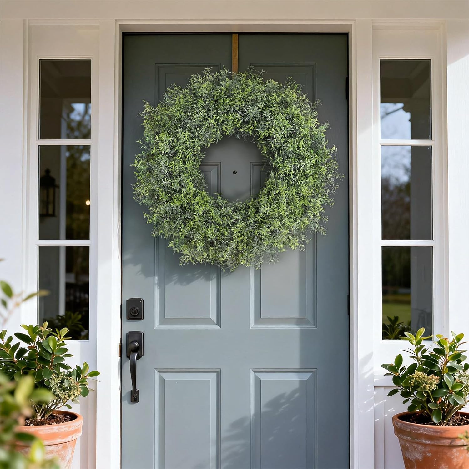 26″ Large Artificial Rosemary Wreath for Front Door – UV Resistant Realistic Ros