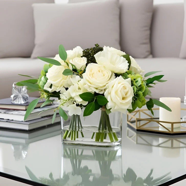 Nearly Natural Faux 10” Mixed Rose & Hydrangea Arrangement,Artificial Flowers