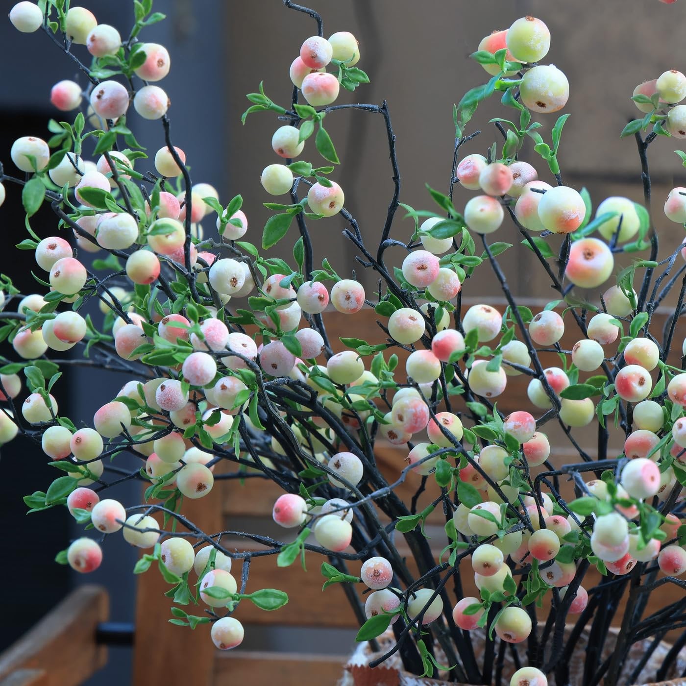 8 pcs Artificial Plants Simulation Flowers Faux Berries Lifelike vases Pink