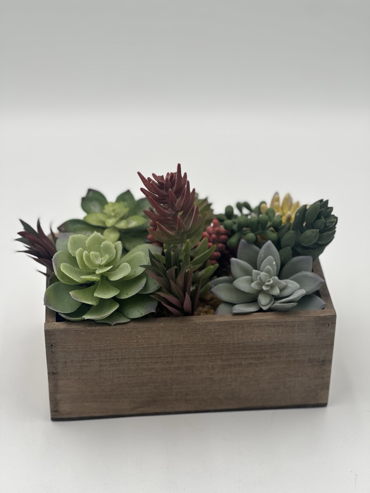 Better Homes & G 8.0 X 4 In Artificial Mixed Succulent Plants in Brown Wood Box