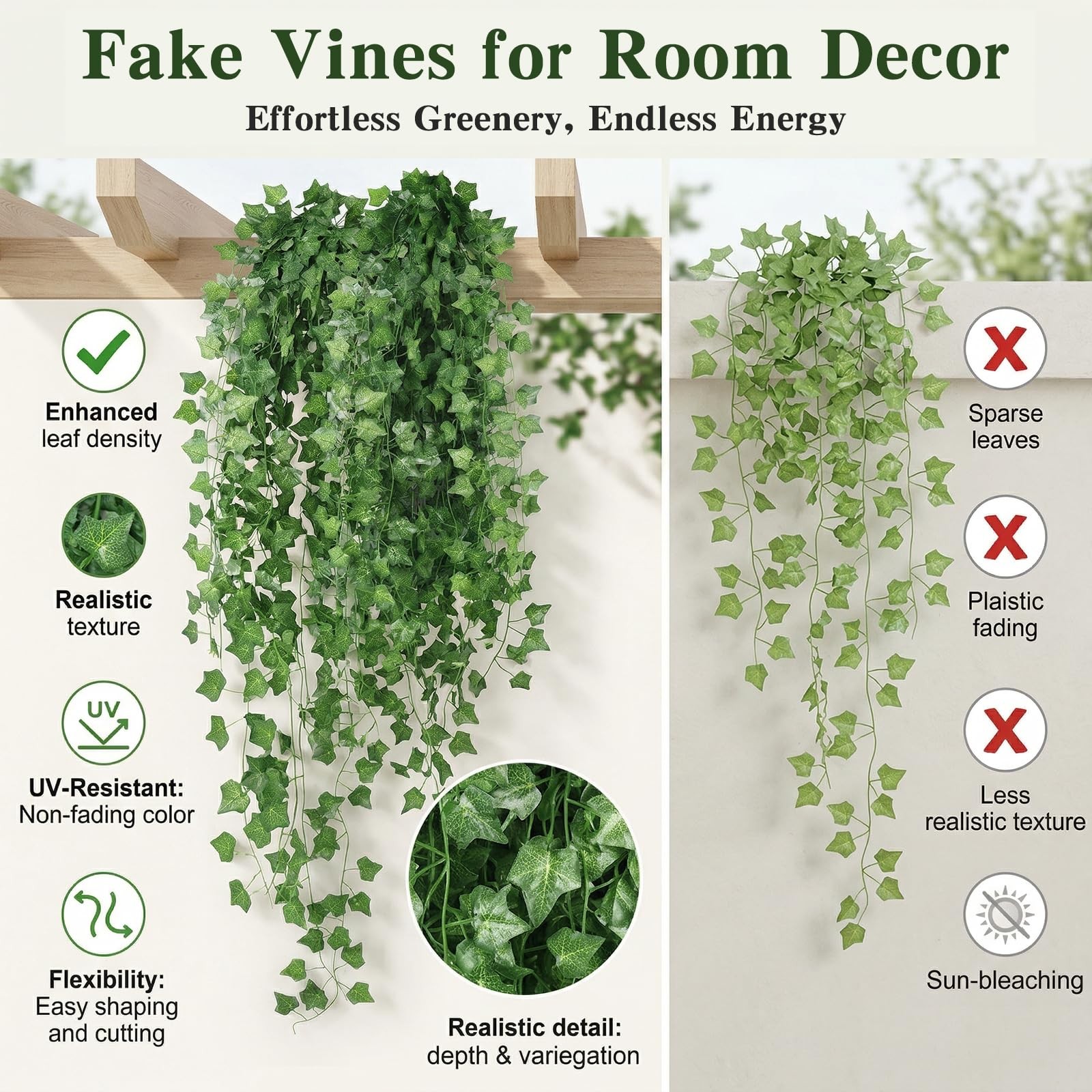 Fake Ivy for Room Decor 12pcs Fake Vines Greenery Garland Wall Decor
