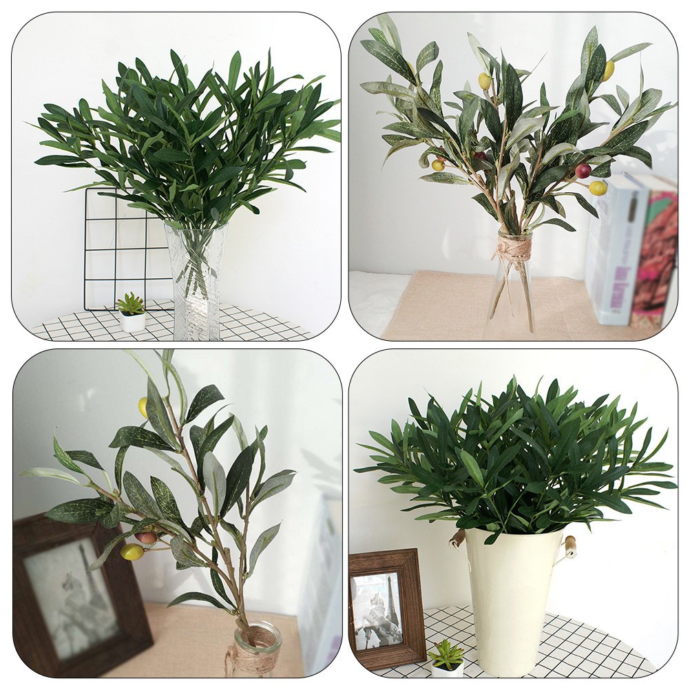 2Pcs Wear Resistant Plastic Olive Branch Decorative Plants for Office and Home