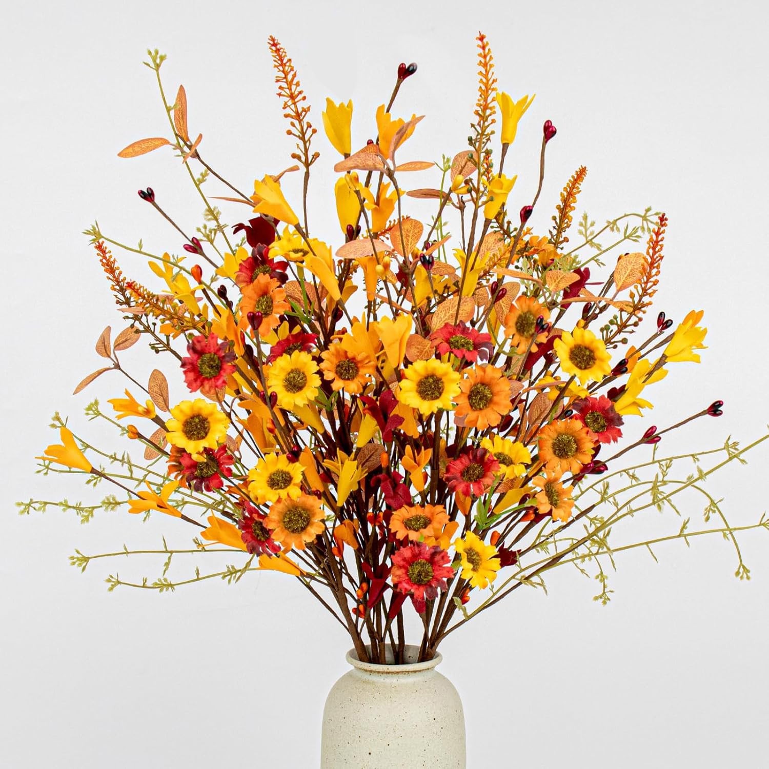 12 PCs Artificial Fall Flowers 17 Inches Vintage Autumn Stems Rustic Orange