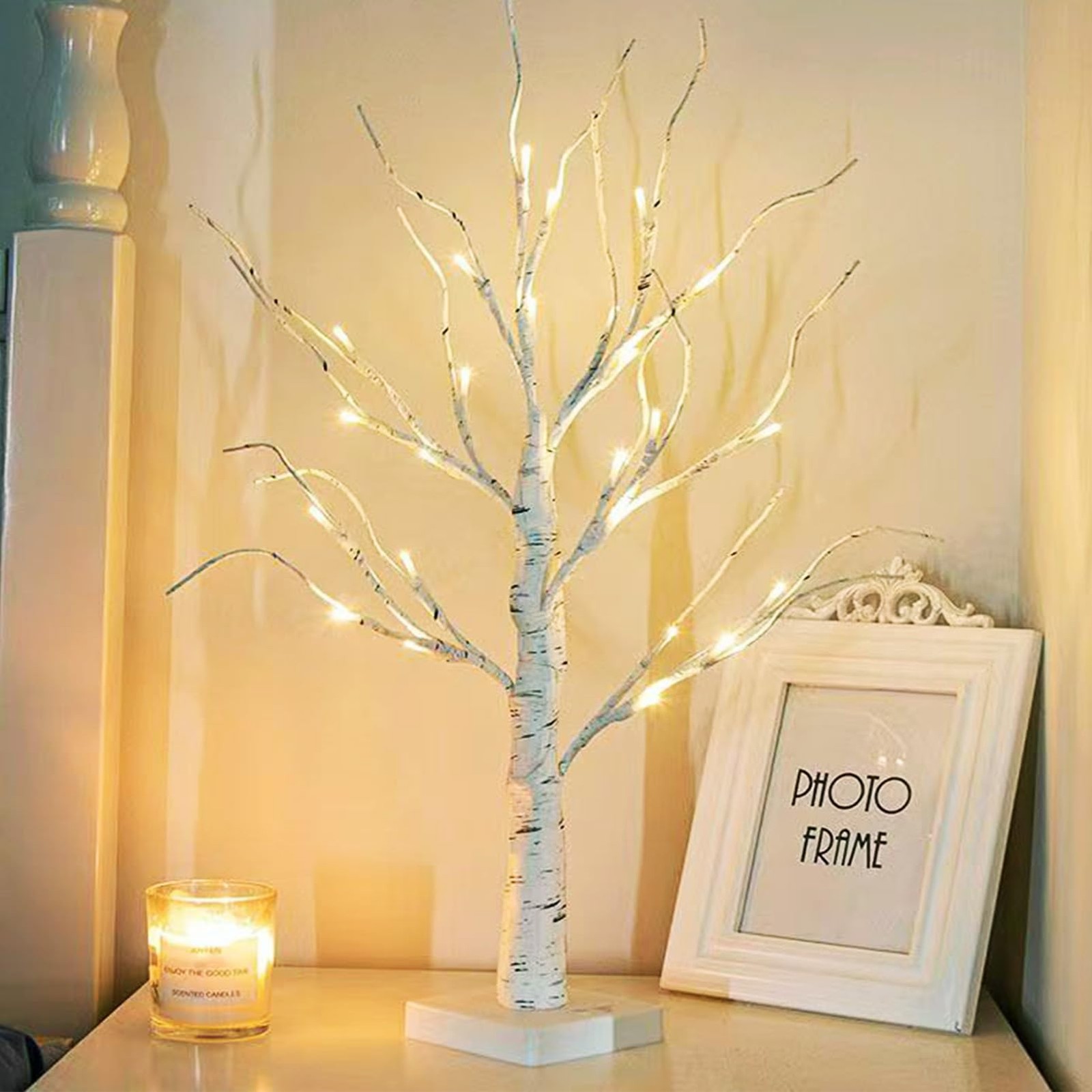 Spring Gift -2FT LED Birch Tree Light – Warm White Artificial Tabletop Tree f…