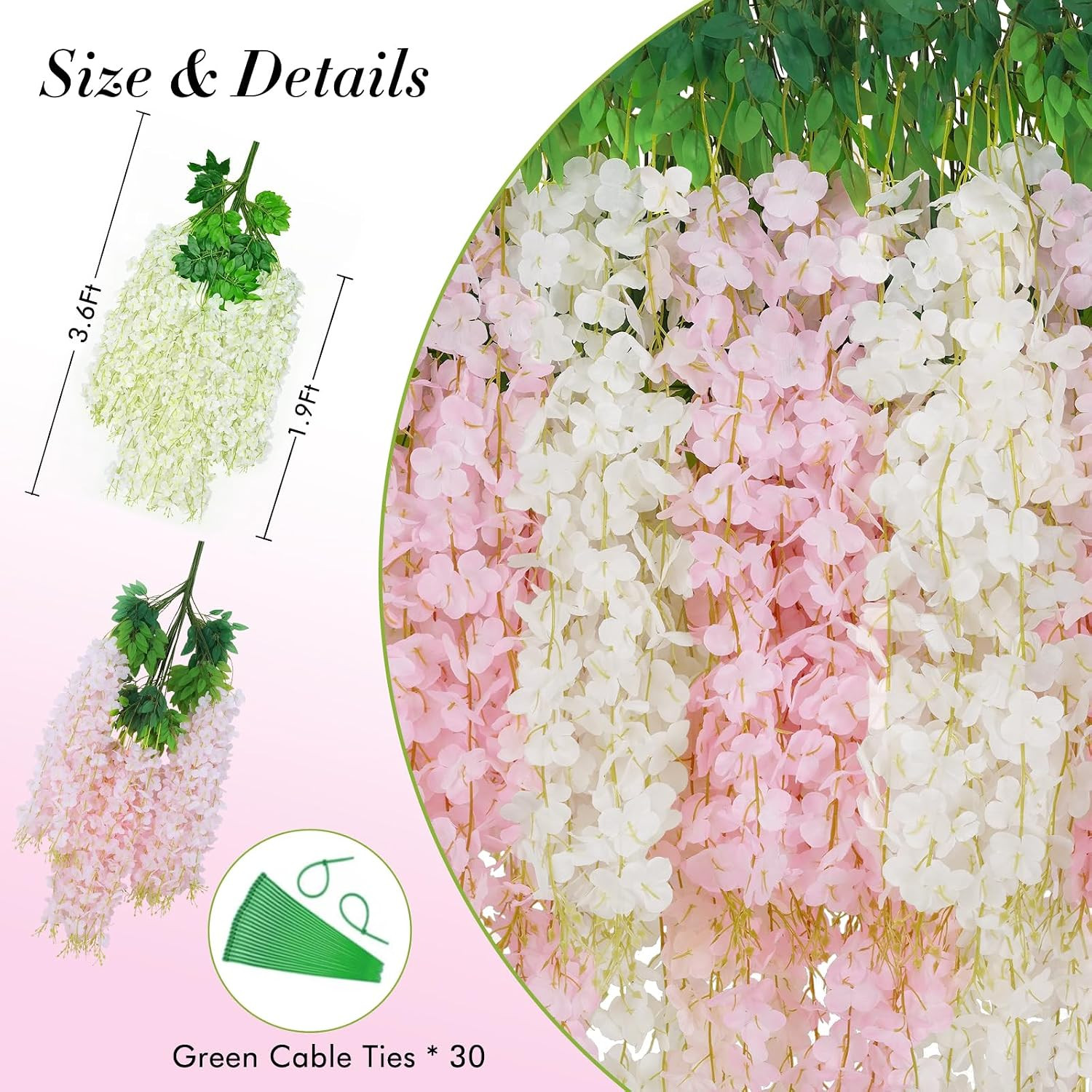 40 Pack Wisteria Hanging Flowers – Artificial Vines for Home, Wedding, Party Dec