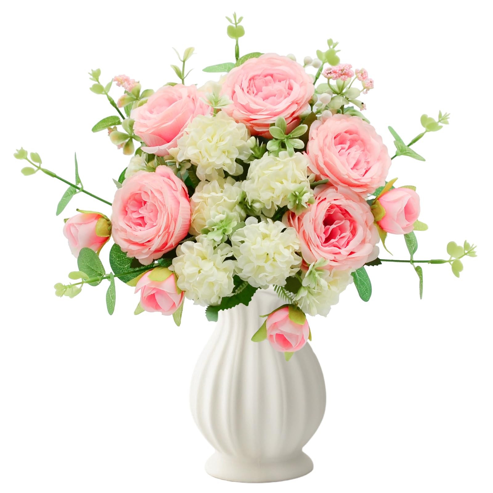Artificial Flowers Bouquet, Pink Silk Peonies Chrysanthemum Mixed Bouquet wit…