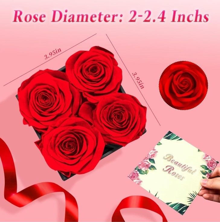 Preserved Red Rose Flower Box Arrangement & Centerpiece in Black Gift Box