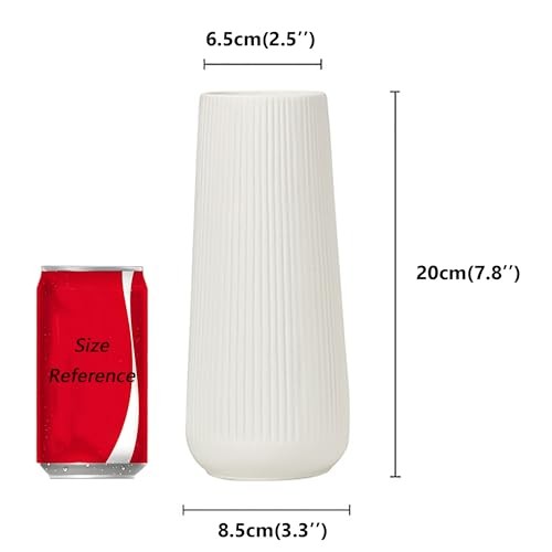 Ceramic Vase for Flower, Matte Black Ribbed Ceramic Vase for Home Decor, White