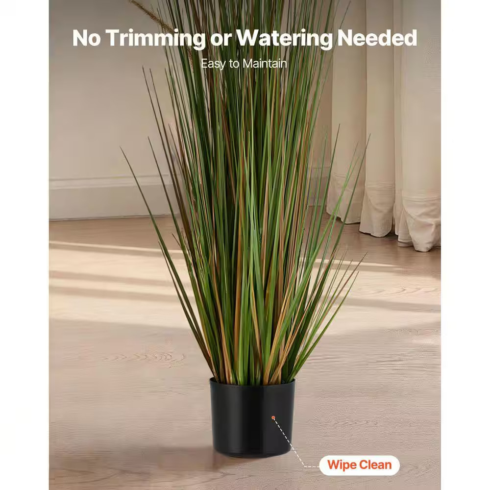 Artificial Grass Plant, 2 Pack 47 In. Horsetail Reed Grass in Pot, Premium PVC F