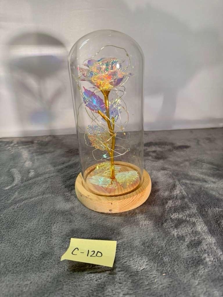 Iridescent Color Changing Flower In Glass Dome