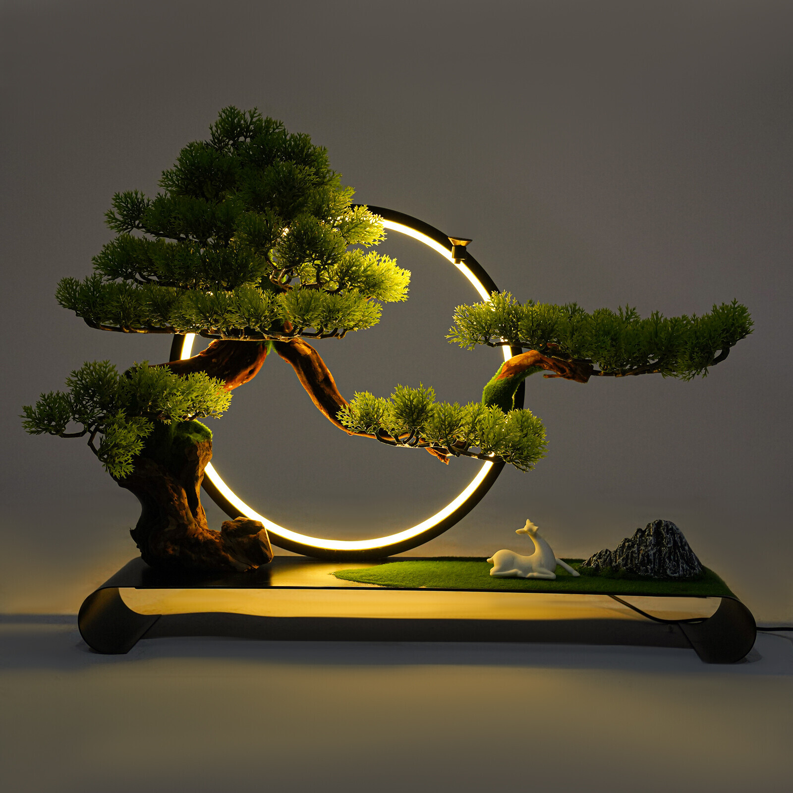 Zen Artificial Pine Tree with LED Light Ring for Backflow Incense