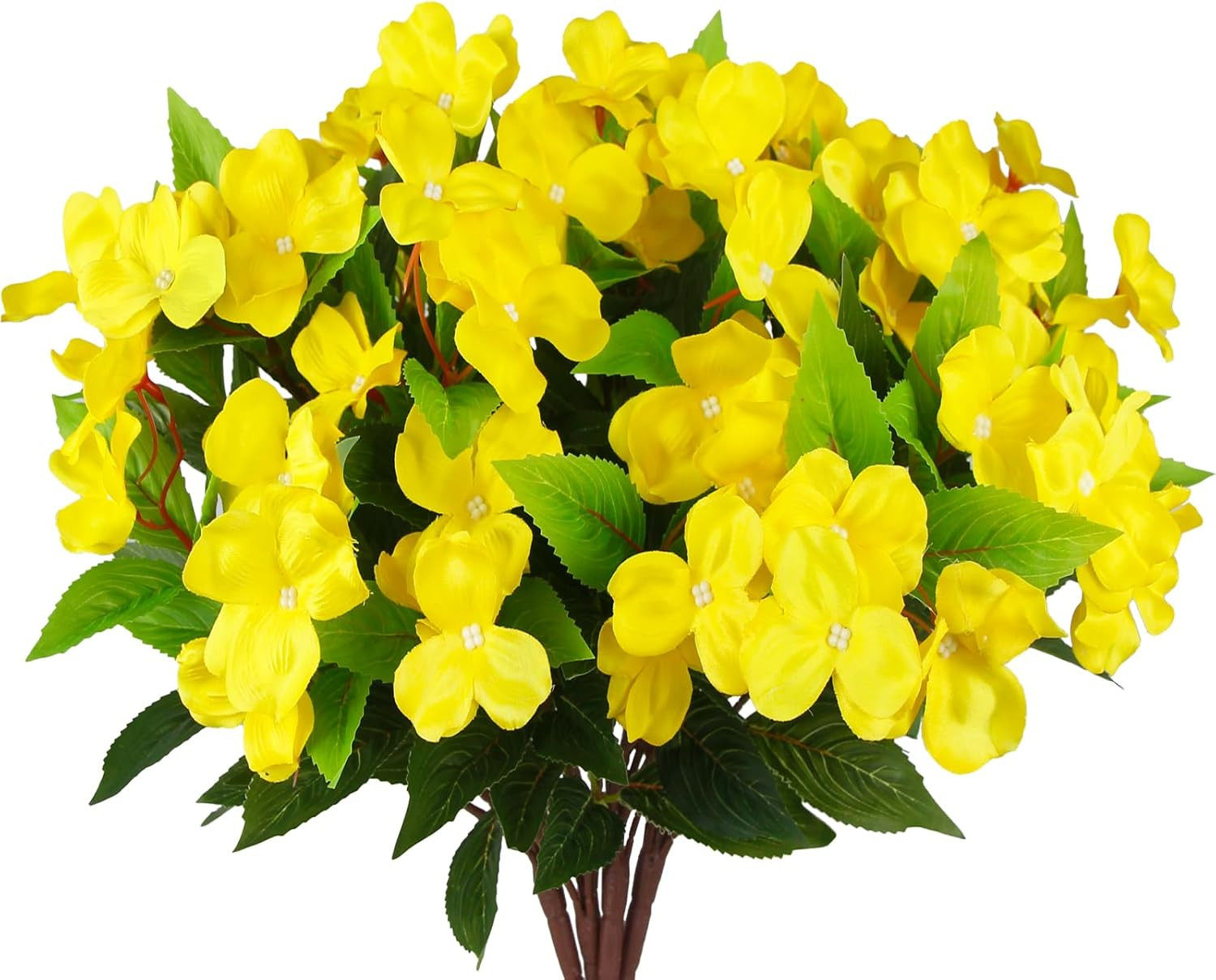 4 Pcs Artificial Impatiens Flowers for Outdoors Silk Impatiens Flowers Yellow