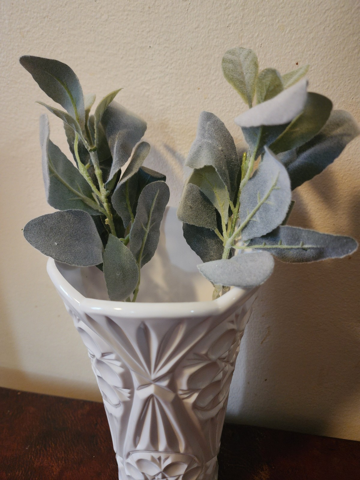 13.5” Faux Lambs Ear Stem • Dusty Green Floral Pick • Artificial Greenery Stem