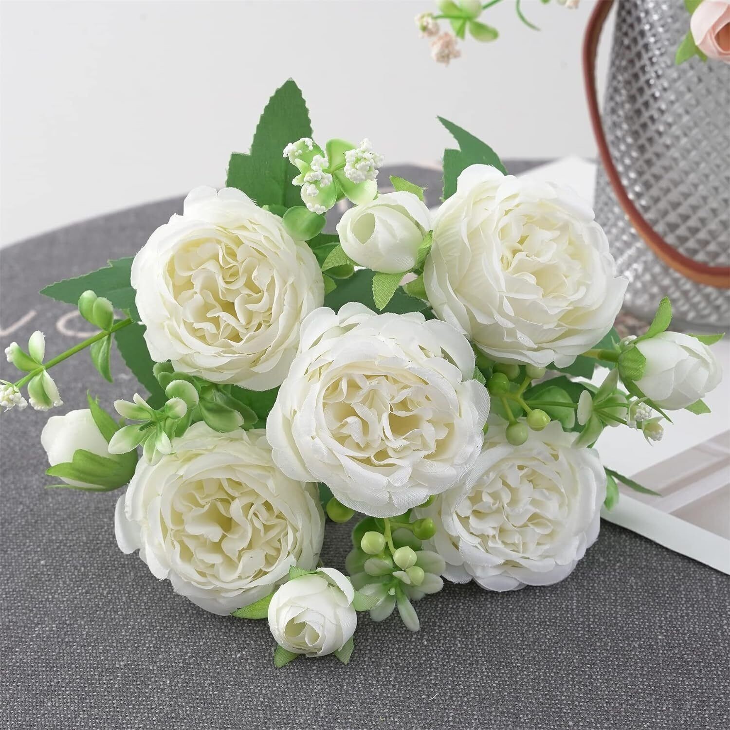 2 Bunches 9 Heads Silk Peony Artificial Flowers Wedding Bouquet Home Party Decor