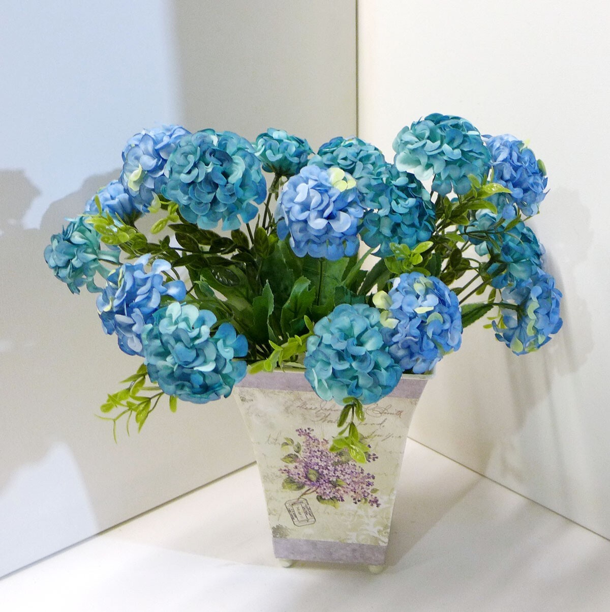 2 Pcs Artificial Blooming hydrangeas Flower Plants Home Garden Grass (#131)