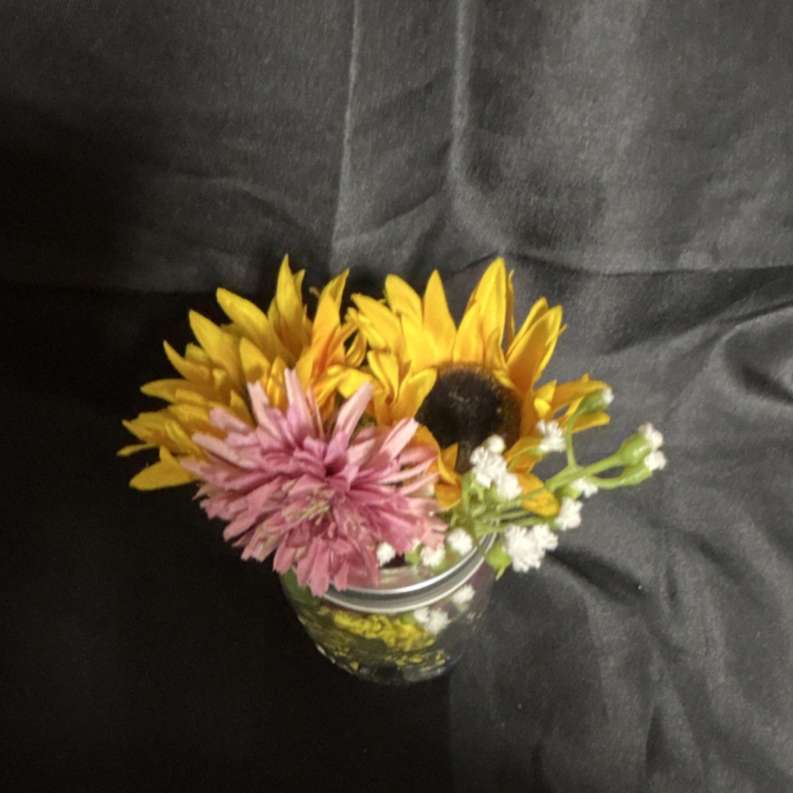 Artificial Sunflower & Daisy Arrangement in Glass Jar Floral Centerpiece