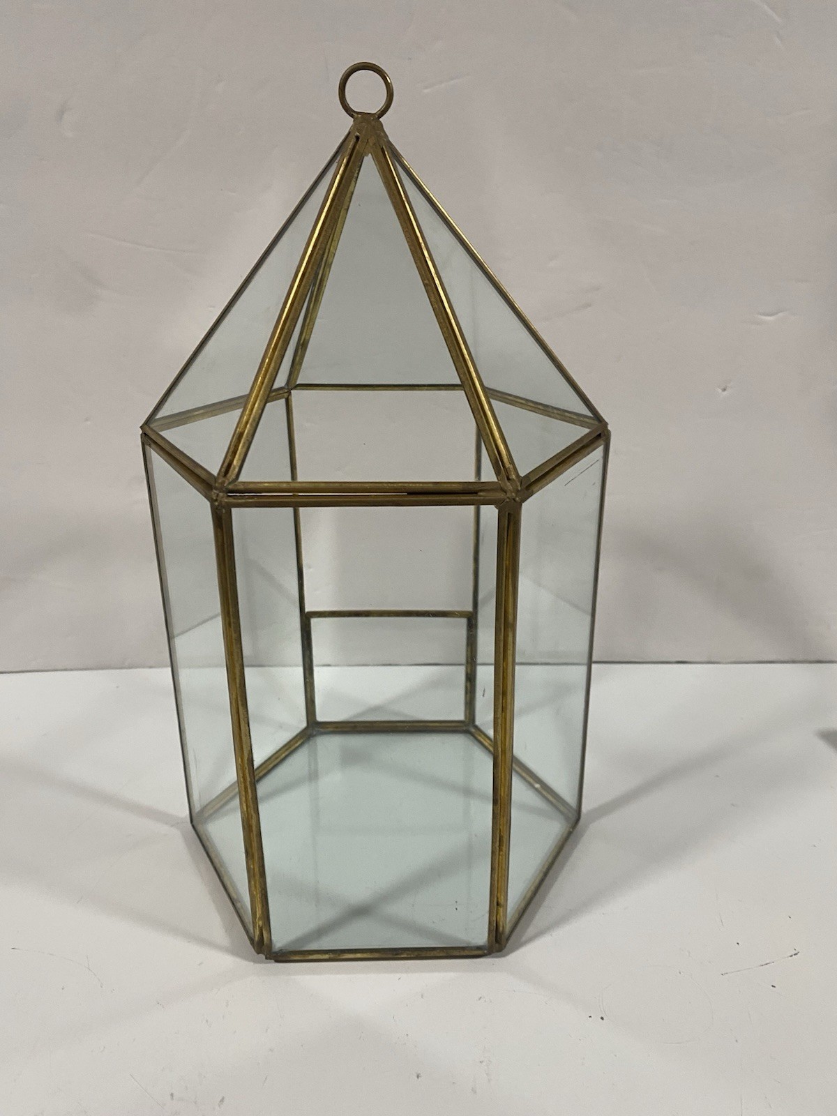 Vintage Glass 6 Sided Hanging Store Display Candle Holder Plant Terrarium 10×6″
