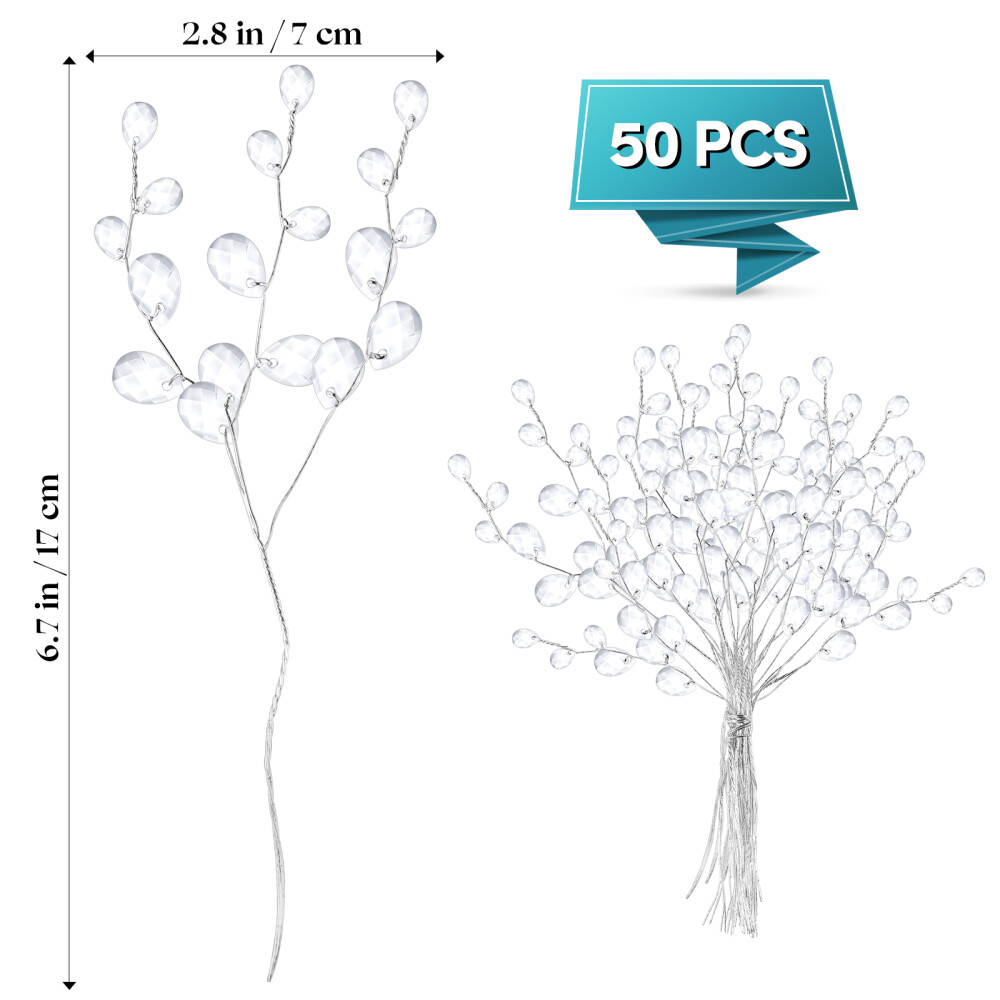 50PCS White Artificial Crystal Flower Bouquets for Christmas Tree Decoration