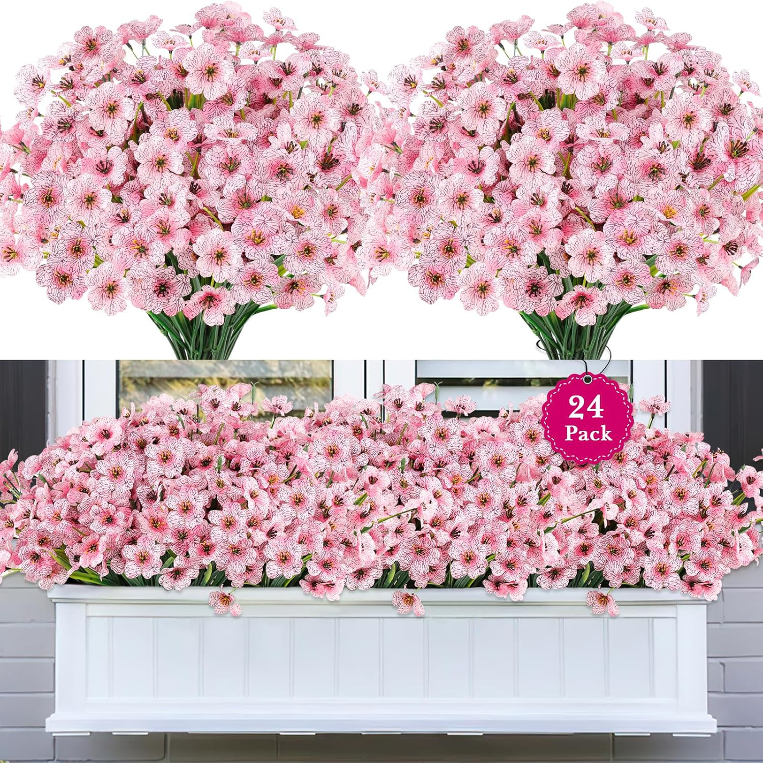 24 Bundles Realistic Fake Flowers for Outdoors, No Fade Faux Silk Flowers & Arti