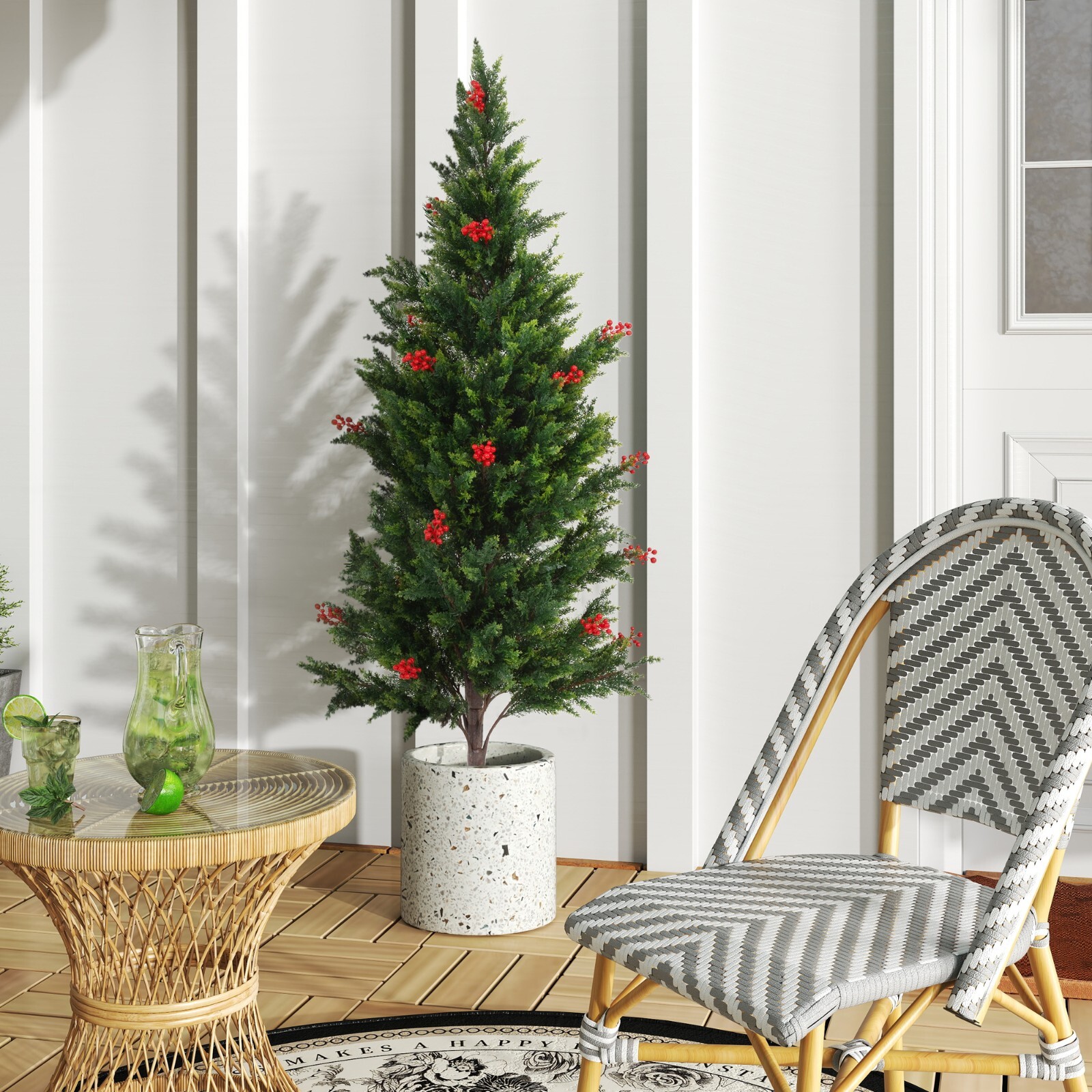2-Pack 5.25 ft Artificial Cedar Topiary Trees Fake Evergreen Potted Pine Plants