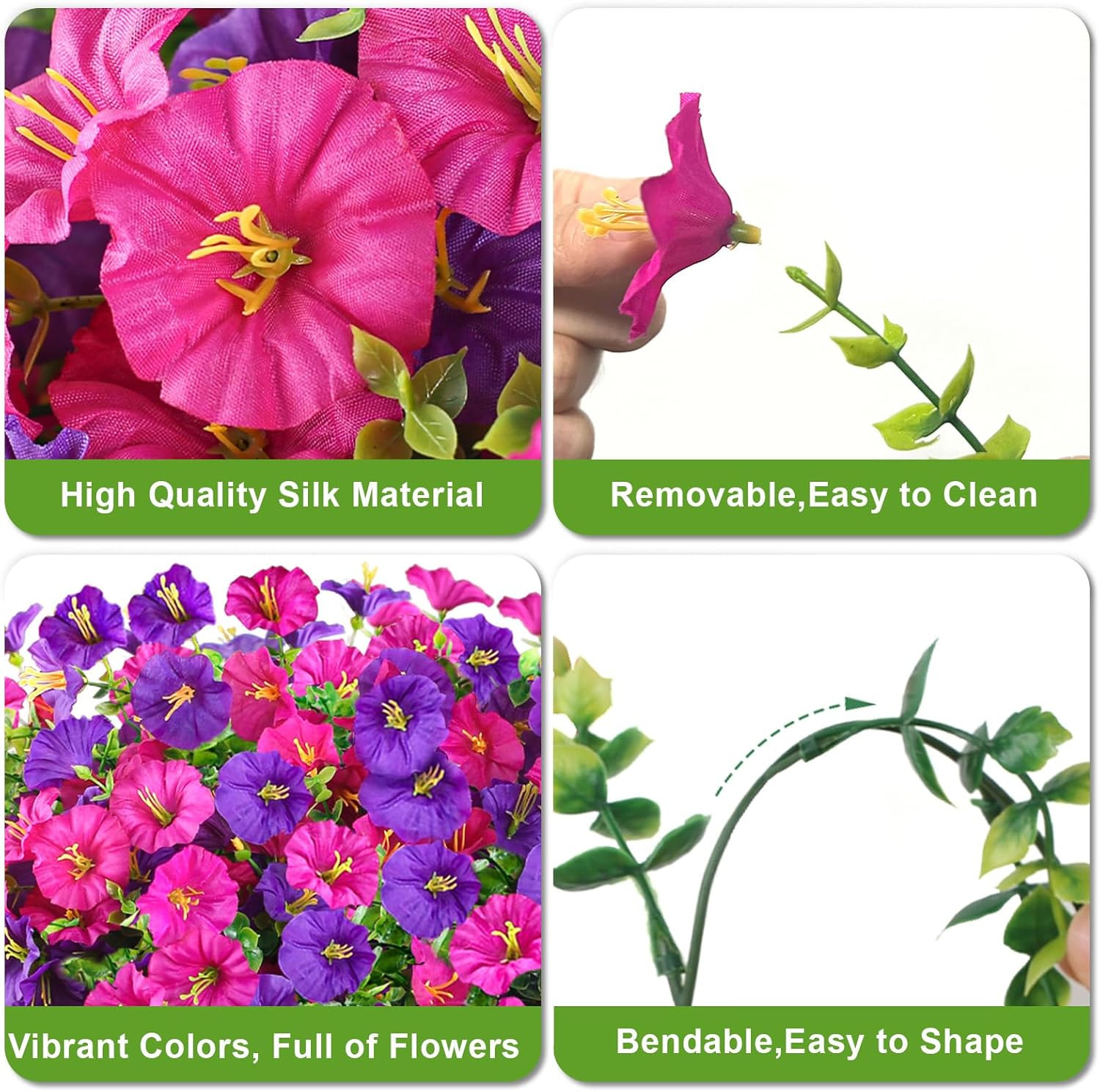 Artificial Flowers for Outdoors, 6-Pack 420 Blooms UV Resistant Hanging Morning