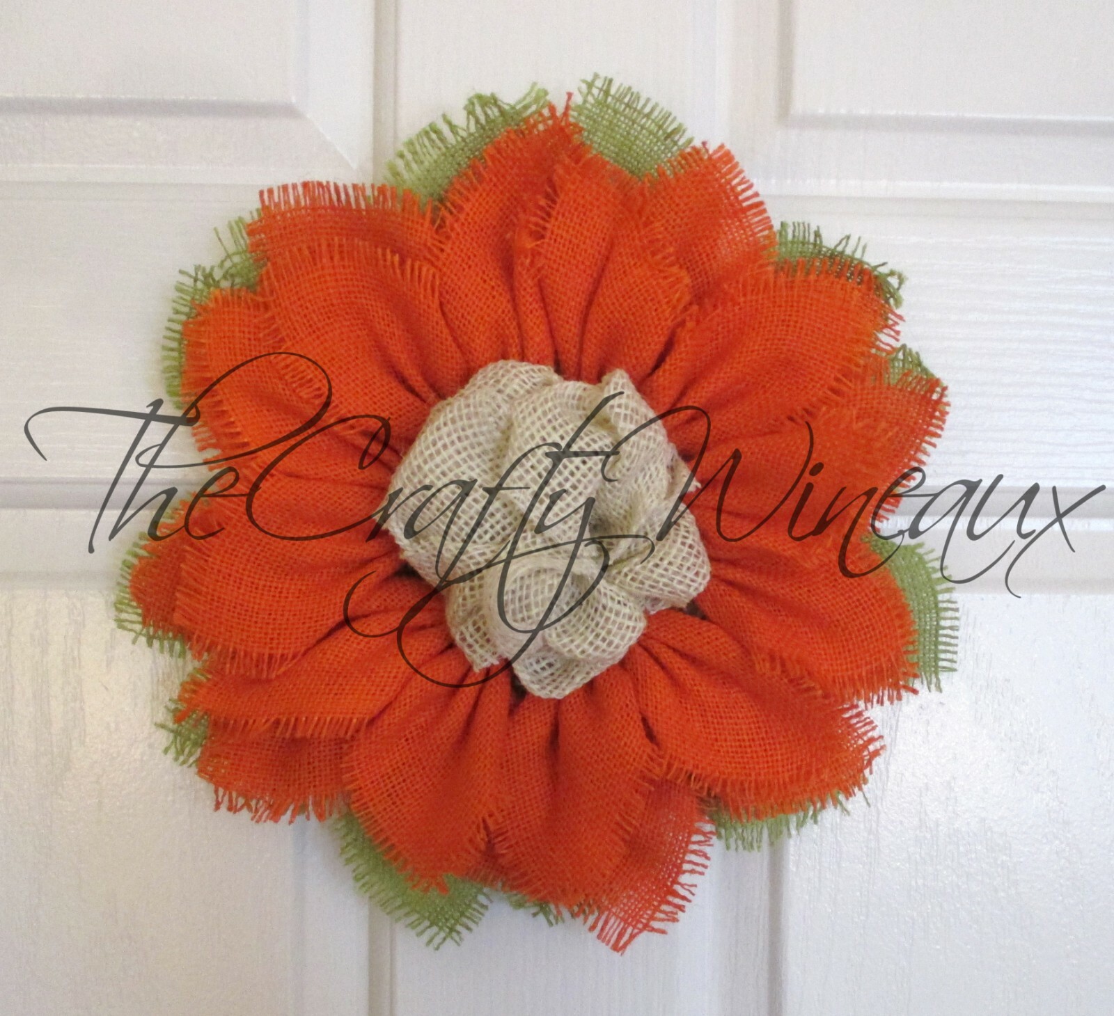 The Crafty Wineaux – Small 12″ Rich Tangerine Orange Burlap Sunflower Wreath