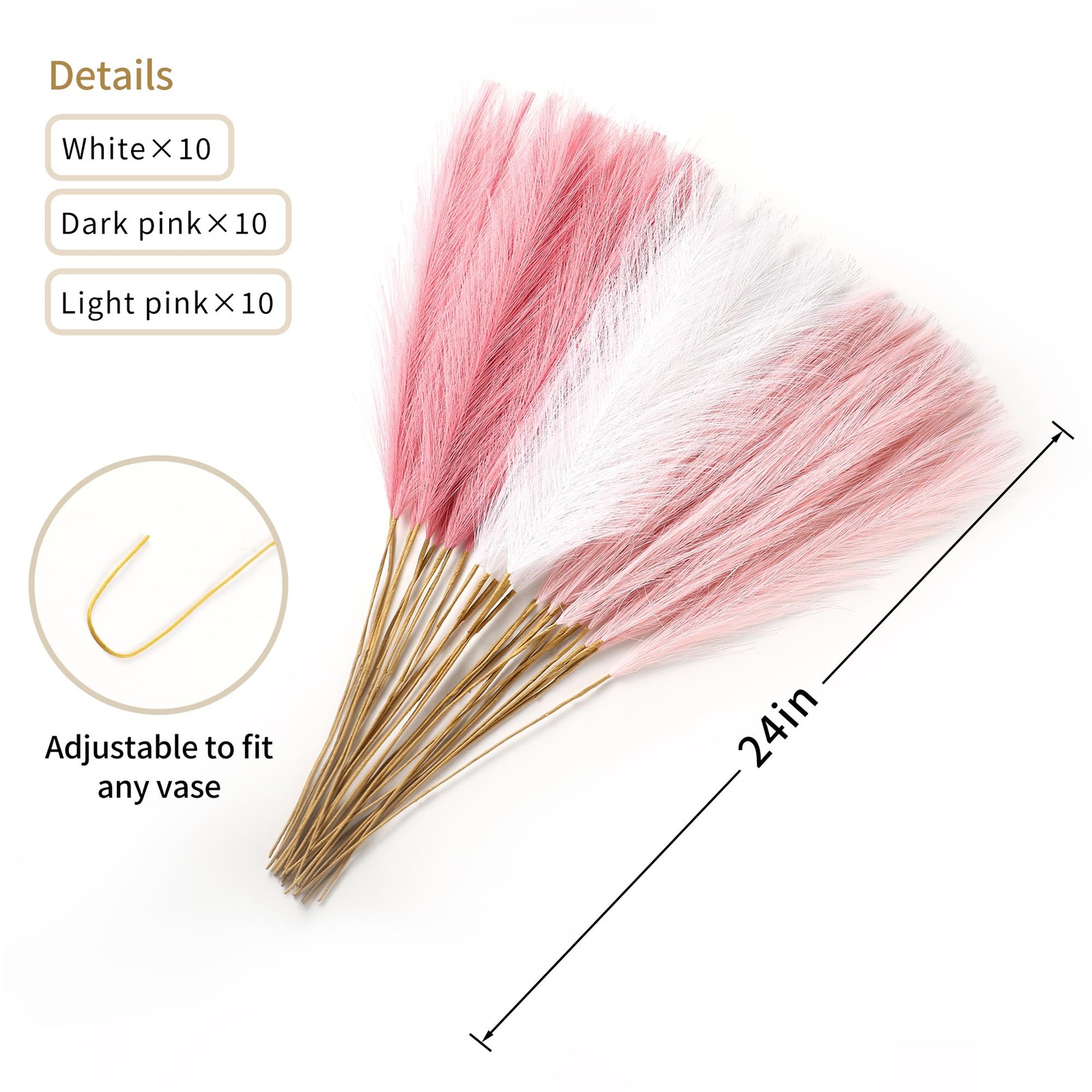 30pcs Faux Pampas Grass – 24 Inch Pink Pampas Grass Home Decor, Artificial Co…