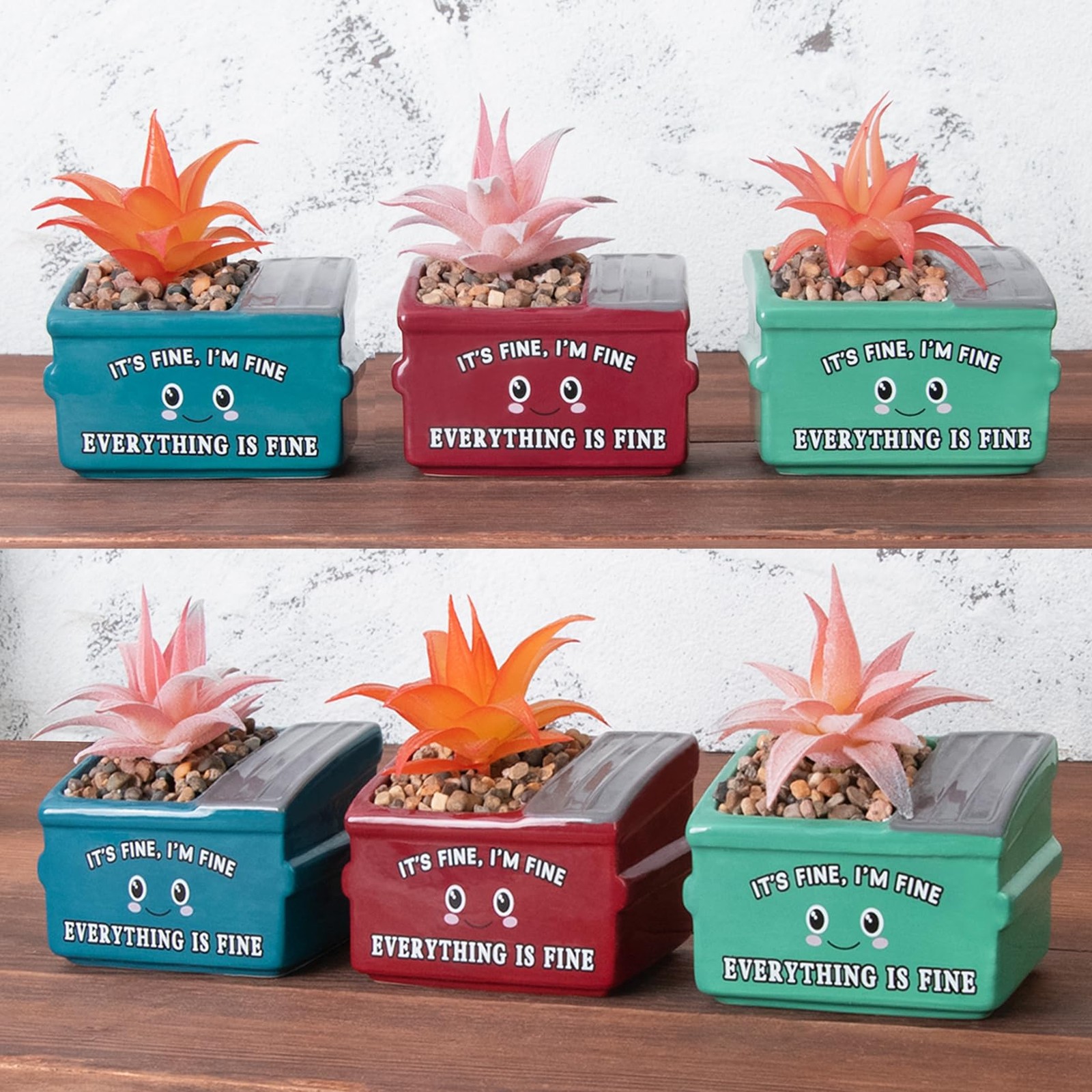 Dumpster Fire Fake Plants in Ceramic Succulent Pots Desk Decor, Emotional Pos…