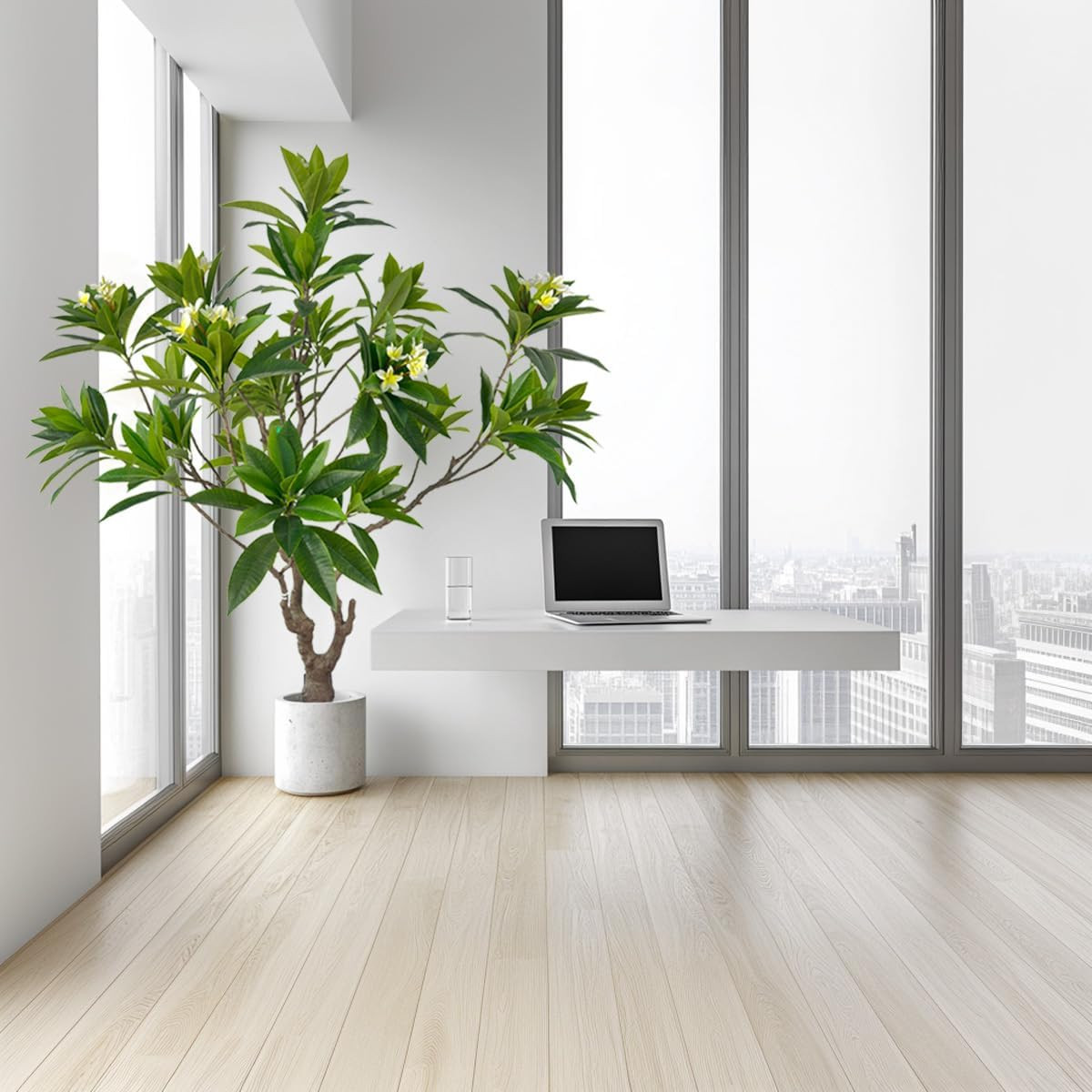 Artificial Plumeriatree with White Flowers, 7 Ft Tall, Potted Plumeria Plant for