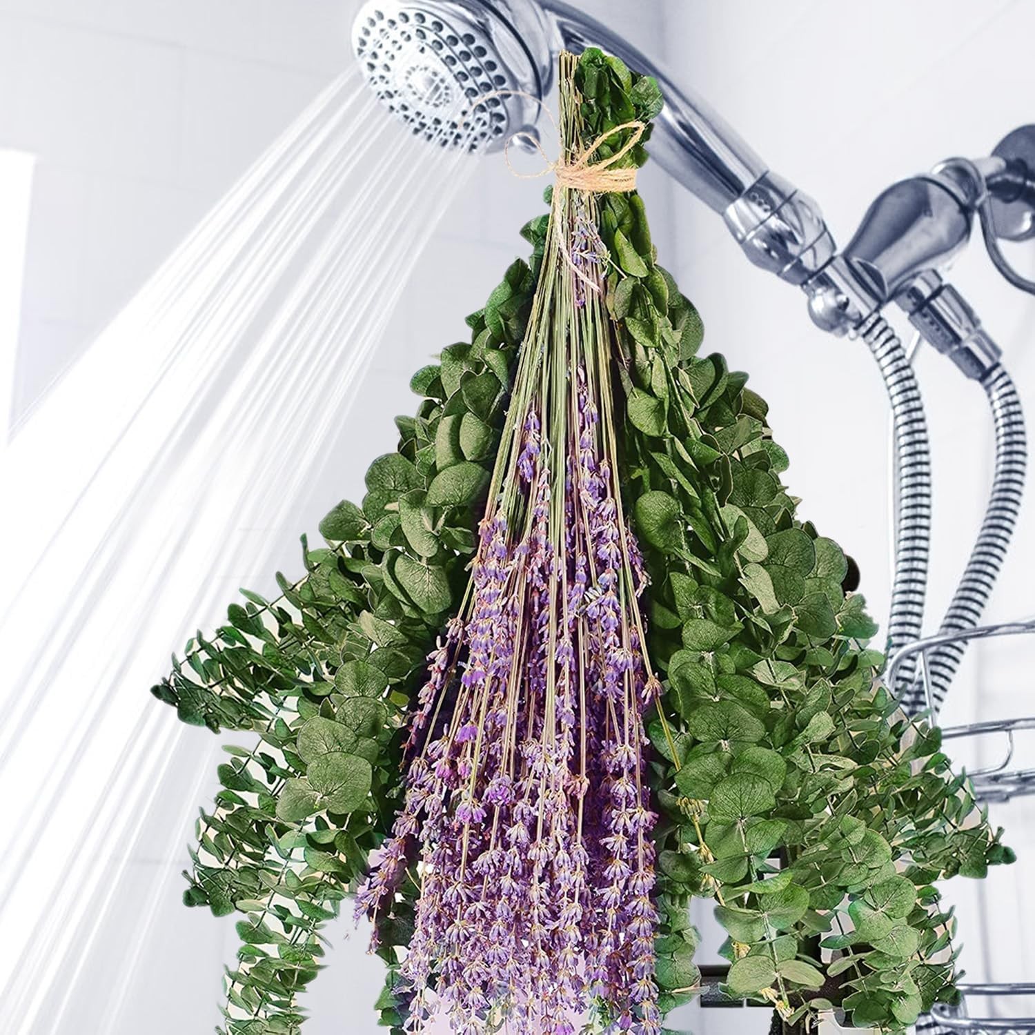 115pcs Dried 17″ Natural Eucalyptus Stems and Lavender Flowers Bundle for Shower