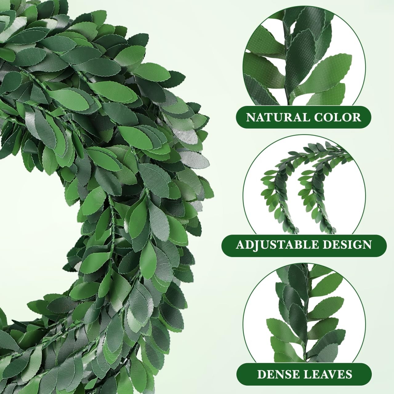 Artificial Green Vine Garland: 260in Long Fake Vine PVC Leaves & Iron Wire Fa…