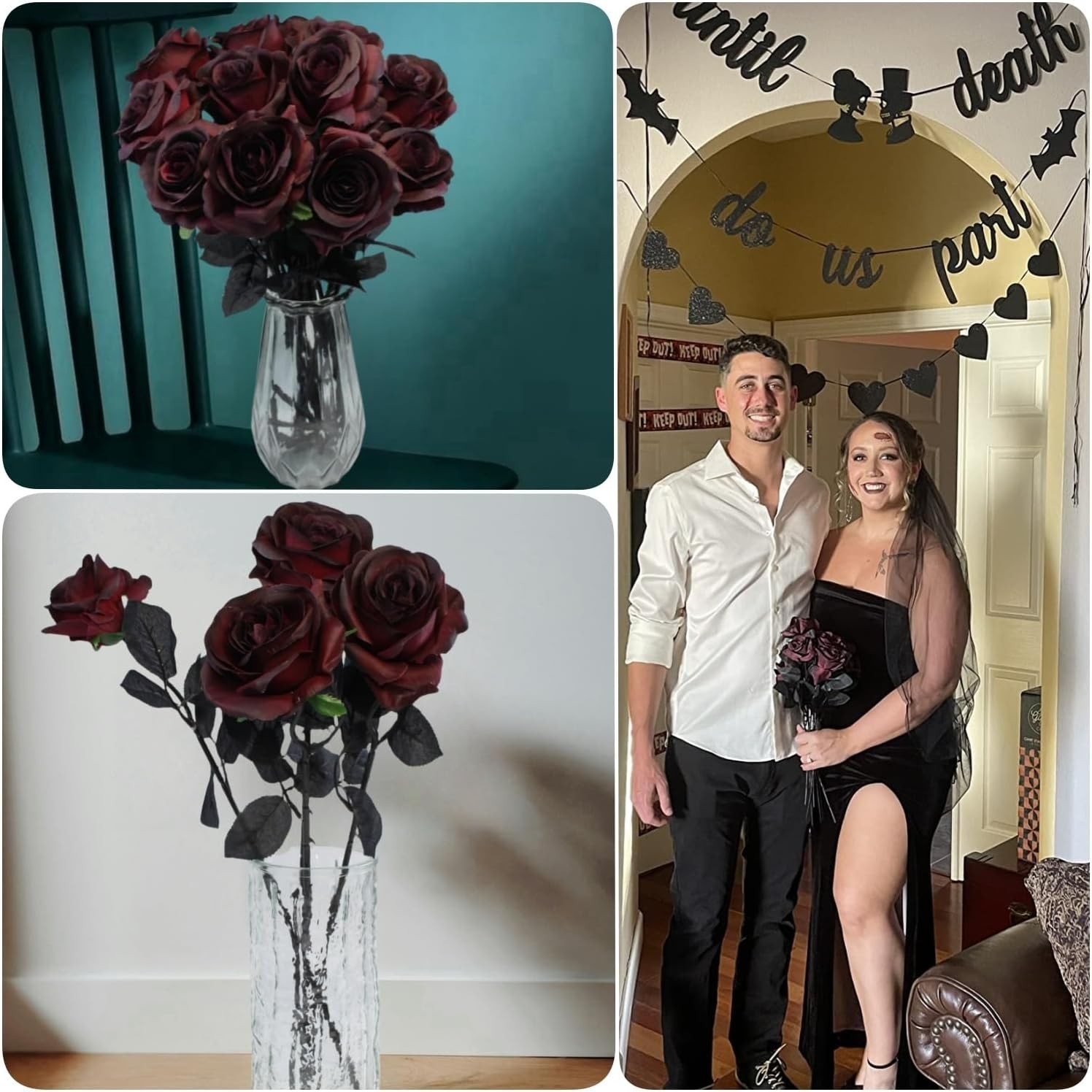 Artificial Roses Flowers, 12 Pcs Fake Burgundy Rose in Bulk, Long Stem Realis…