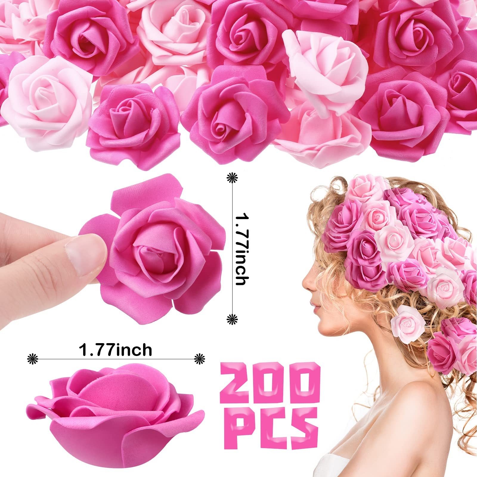 200 Pcs Artificial Rose Flower Heads Bulk Fake Foam Roses Mini Faux Flower fo…